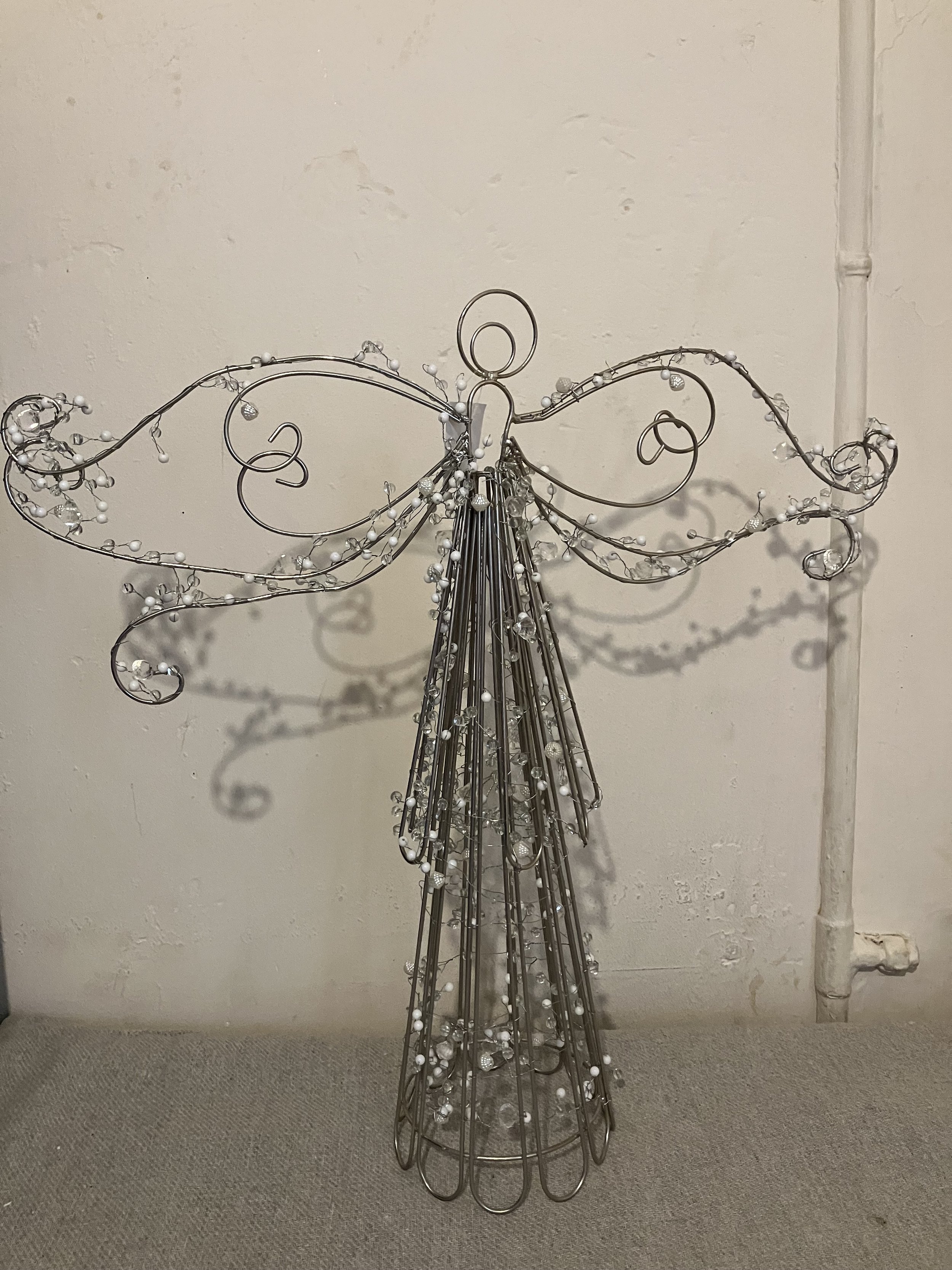 House Additions Christmas Beaded Table Top Silver Metal Angel