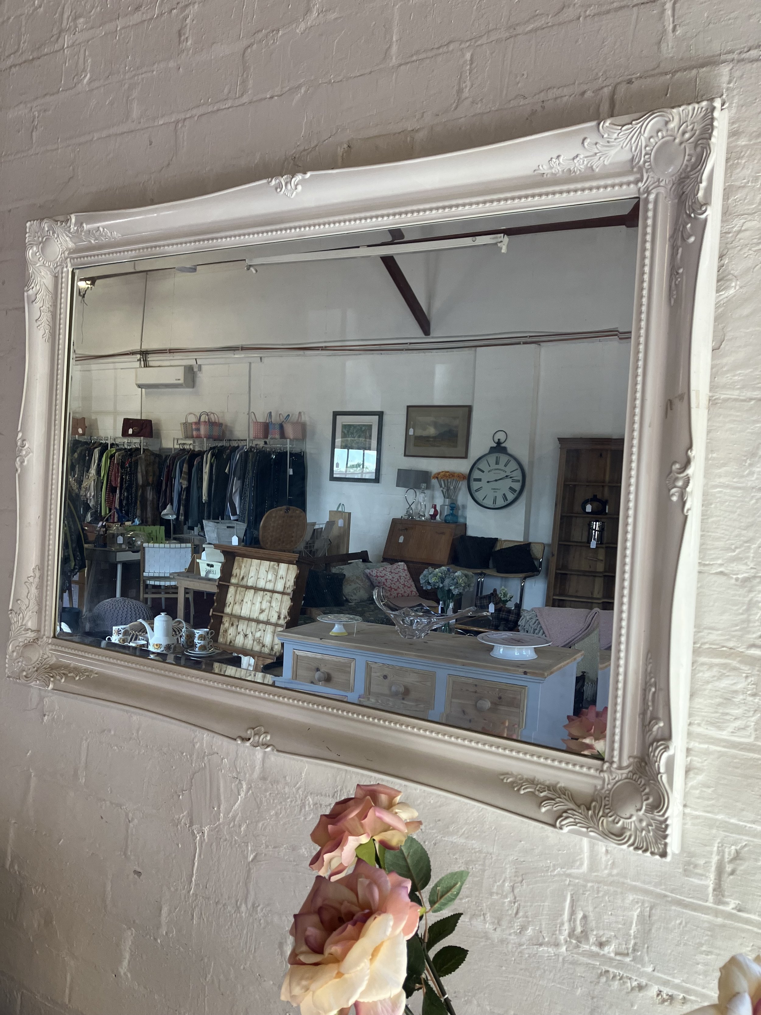 Large White Framed Bevelled Glass Wall Mounted Mirror