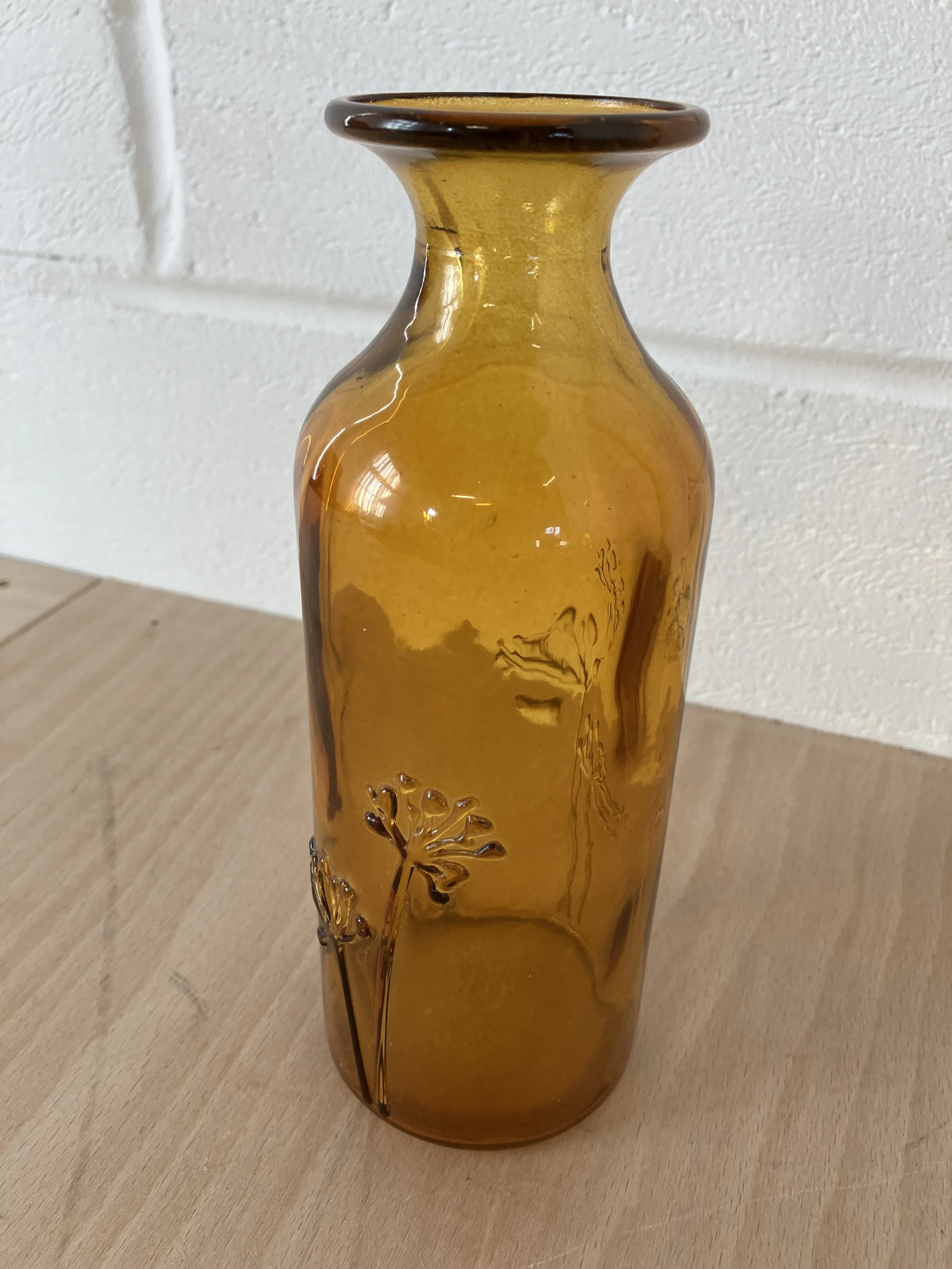 Amber Coloured Glass Bottle Shaped Bud Vase