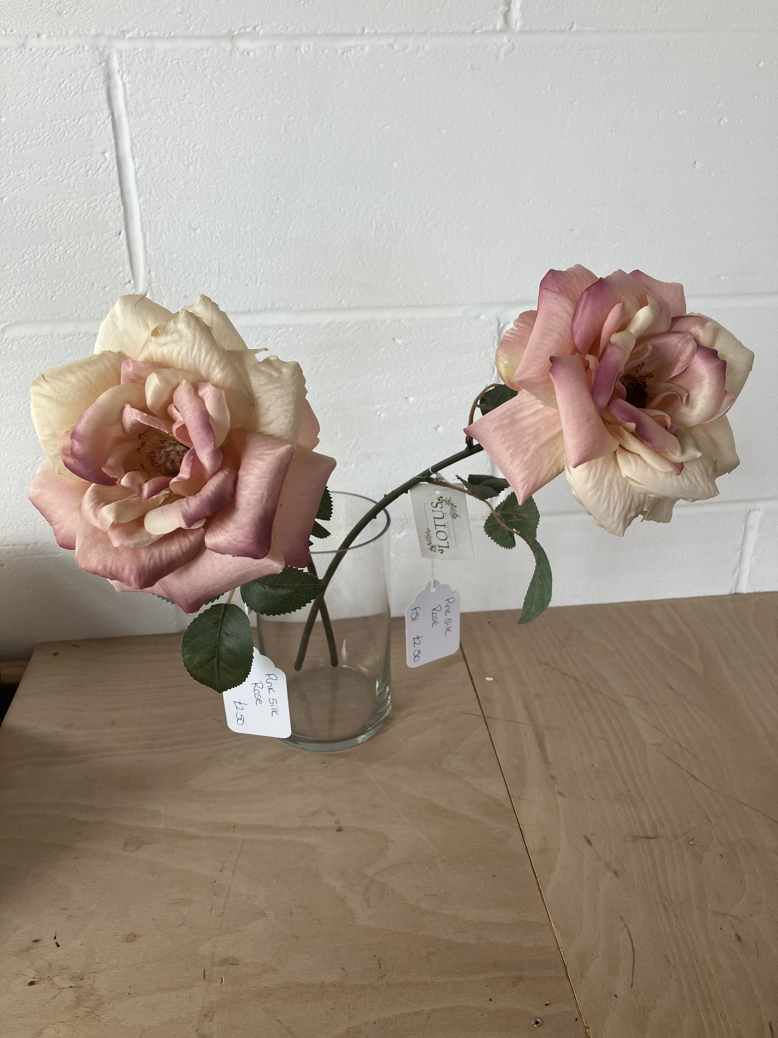 Pair of Pale Pink and Cream Artificial Silk Tudor Roses
