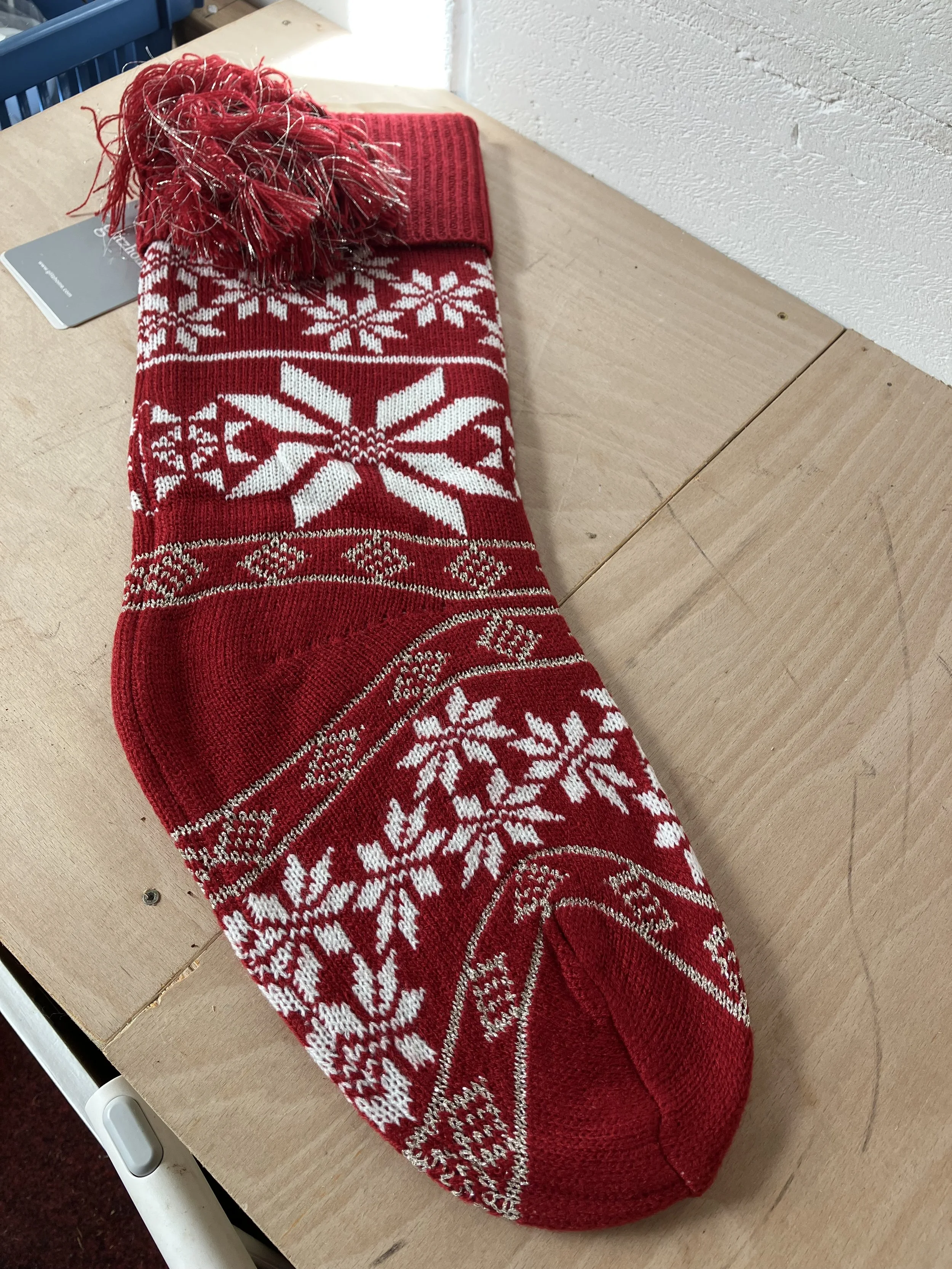 Glitzhome Red Knitted Christmas Stocking with Snowflake Pattern