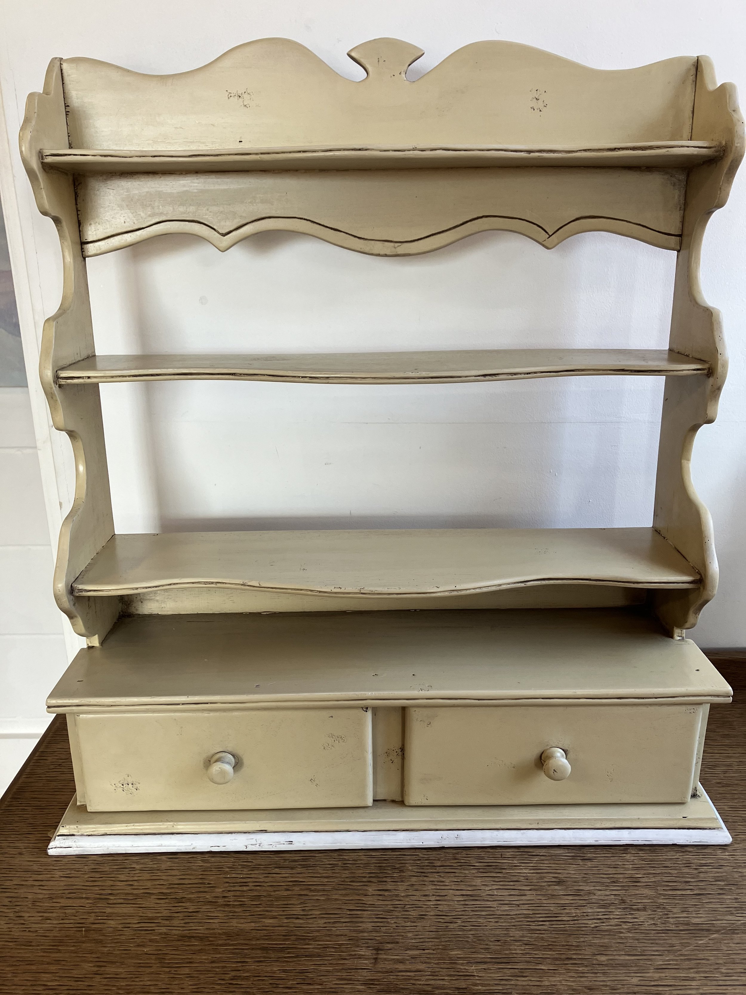 Rustic Set of Beige Painted Wall Shelves with Drawers