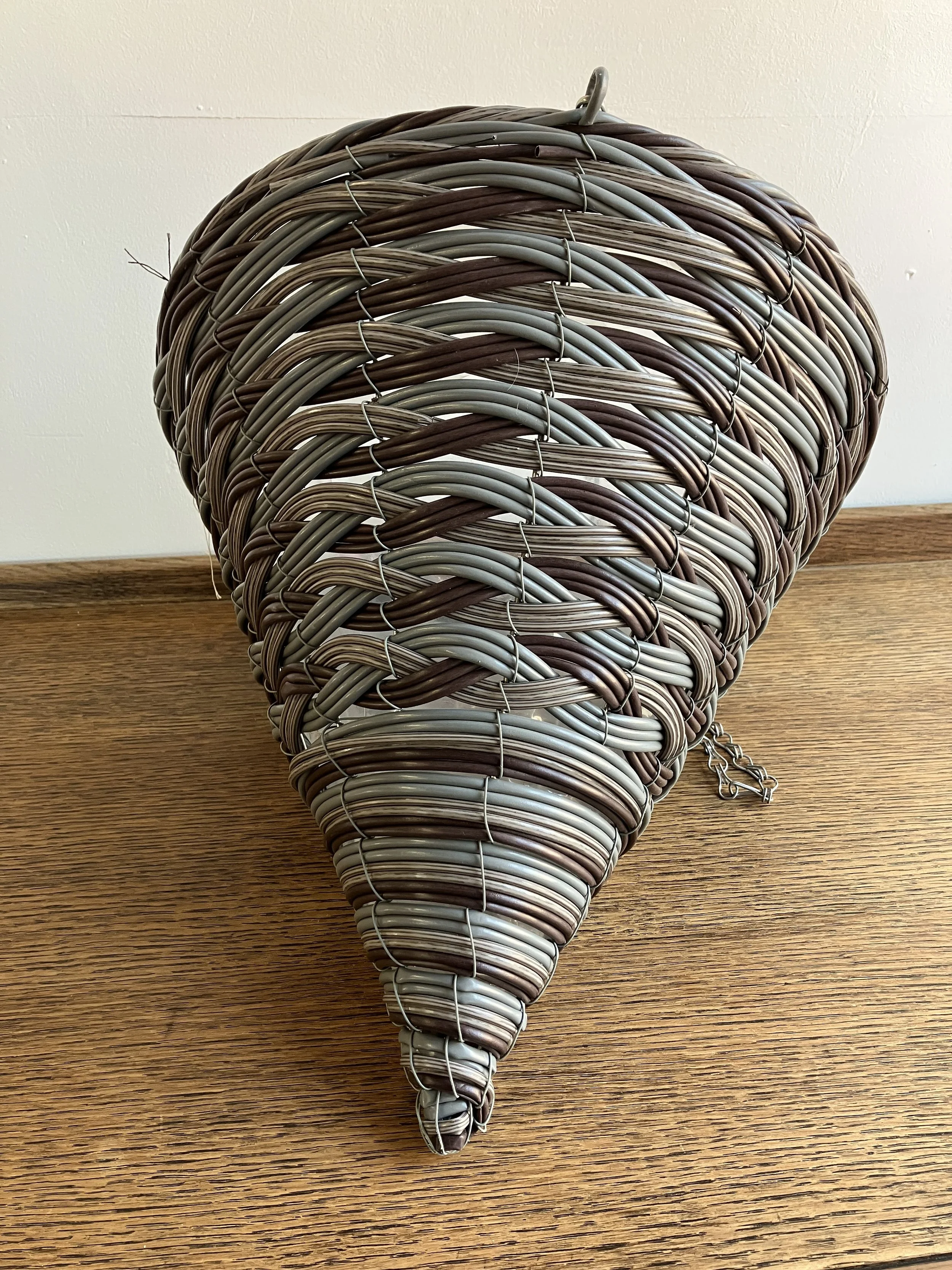 Pinto Faux Rattan Grey and Brown Hanging Cone Shaped Planter