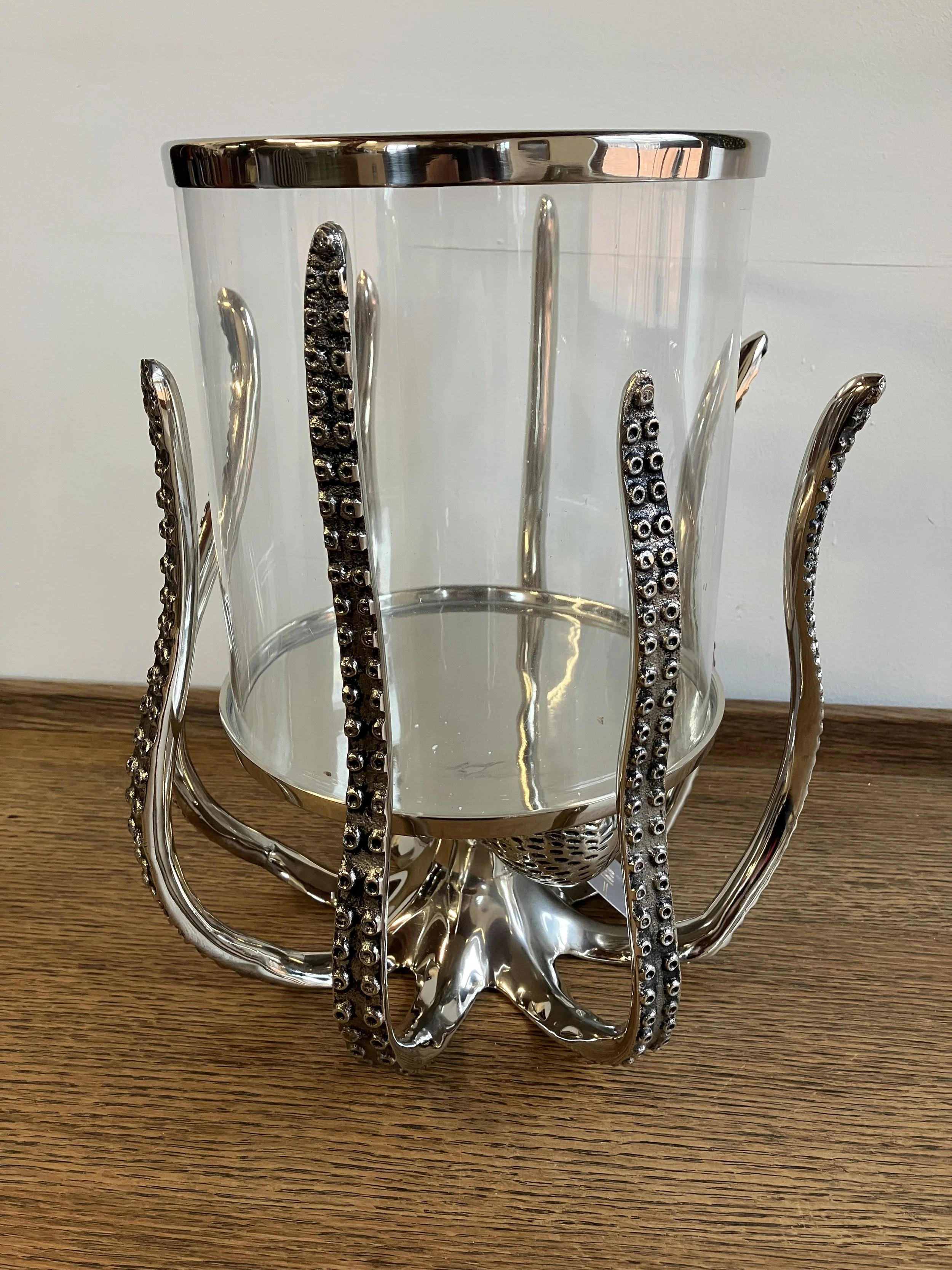 Loft 1850 Large Antique Nickel Octopus Pillar Candle Holder with Glass Liner