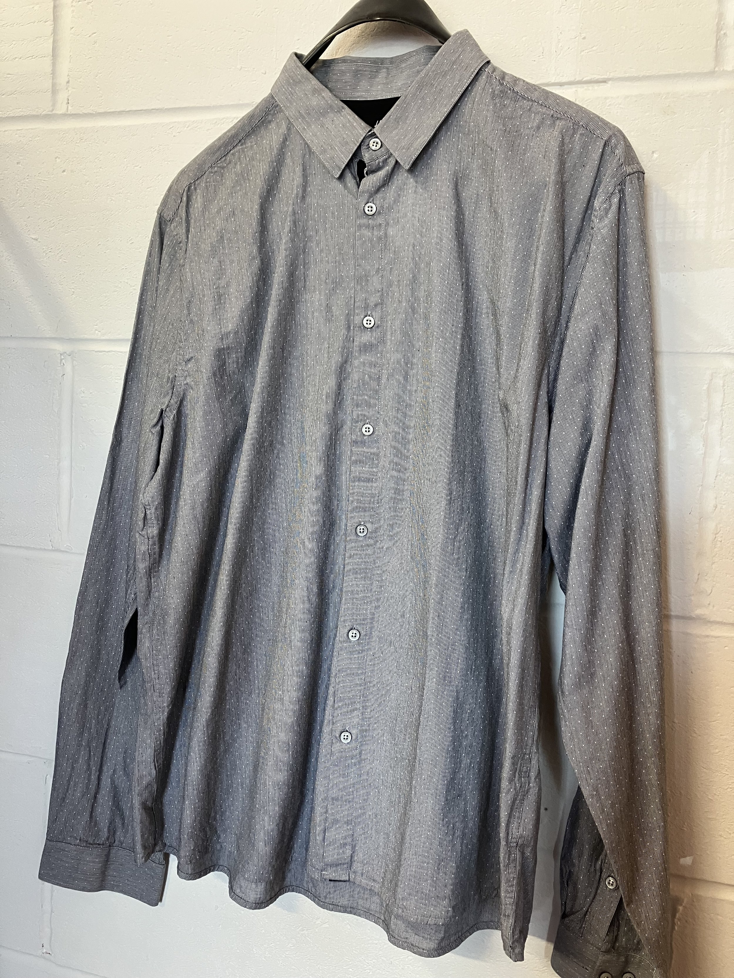 Men's Cotton Long Sleeved Grey Shirt with White Dots by H & M