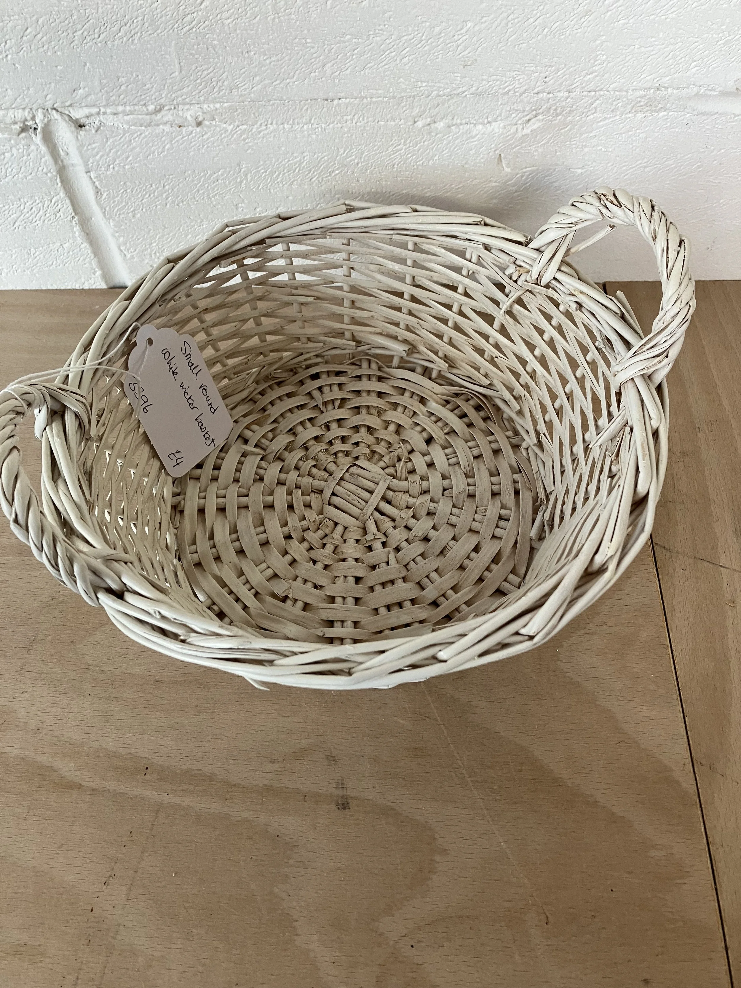 Small Round Cream Coloured Woven Wicker Basket