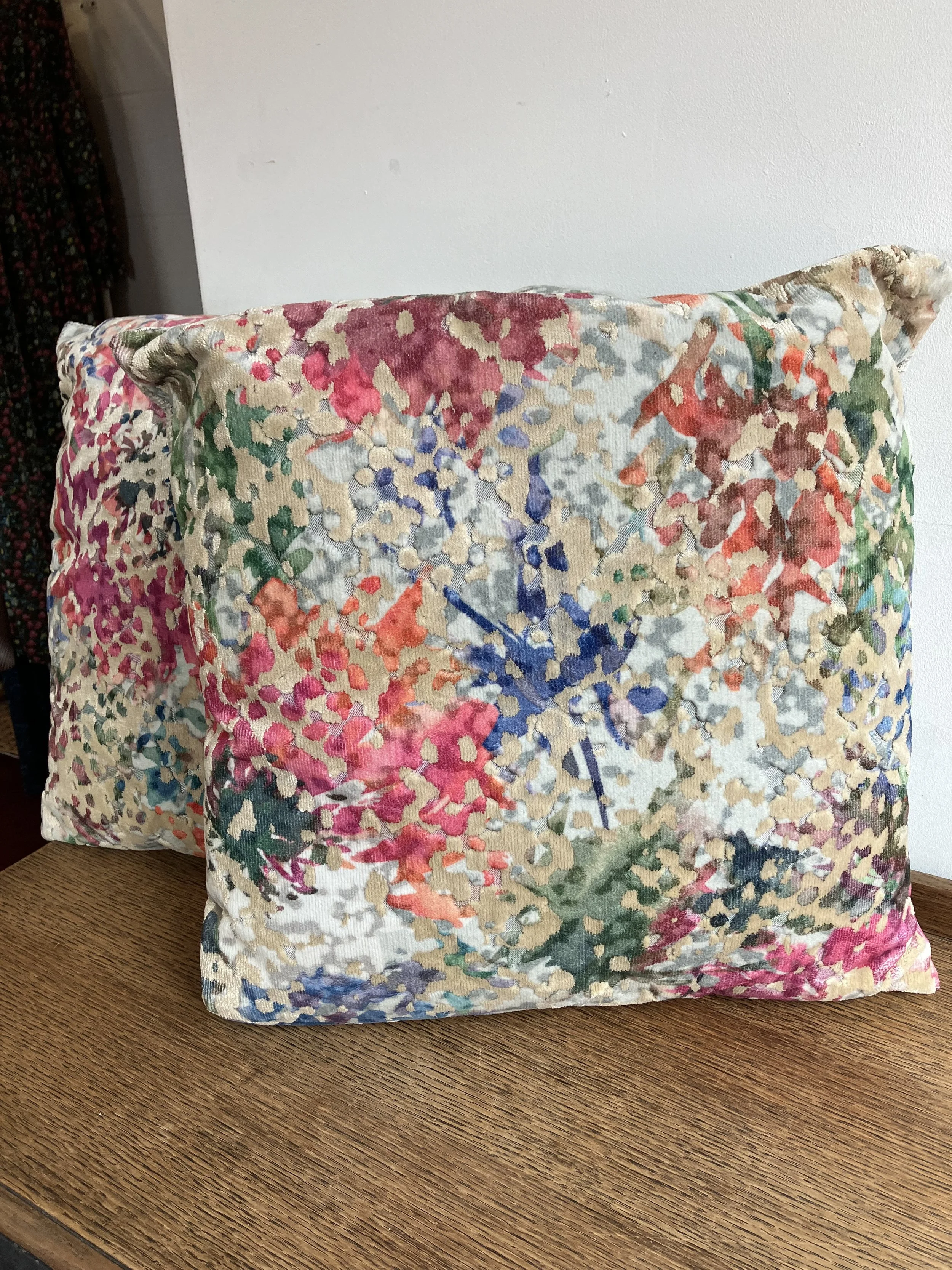 Pair of Multicoloured Embossed Floral Pattern Cushions
