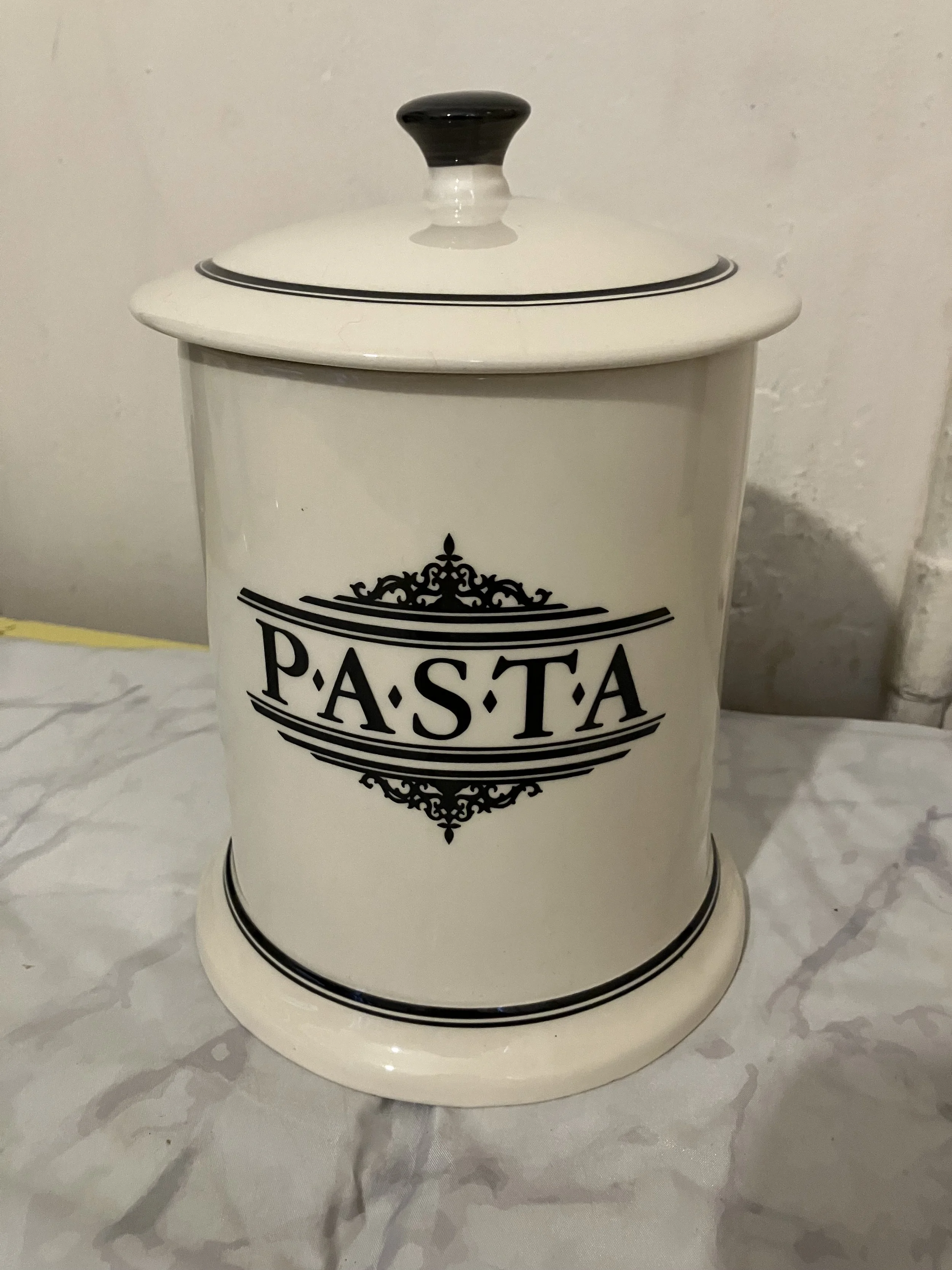 Large Cream and Black 1930's Pasta Cannister by Ditto