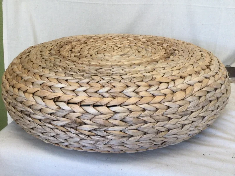 Ikea Alseda Round Woven Banana Leaf Footstool with Metal Frame