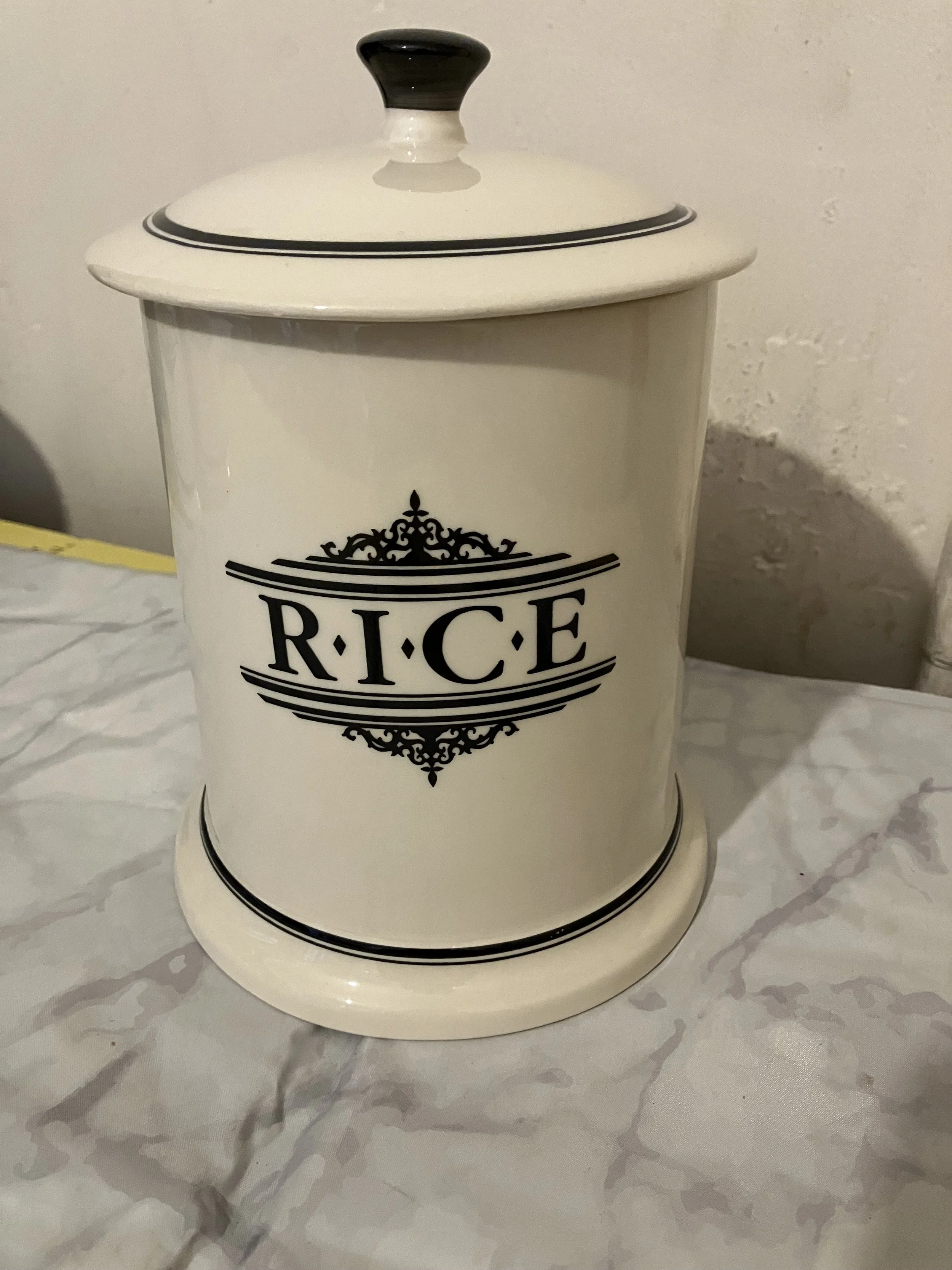 Large Cream and Black 1930's Earthenware Rice Cannister by Ditto