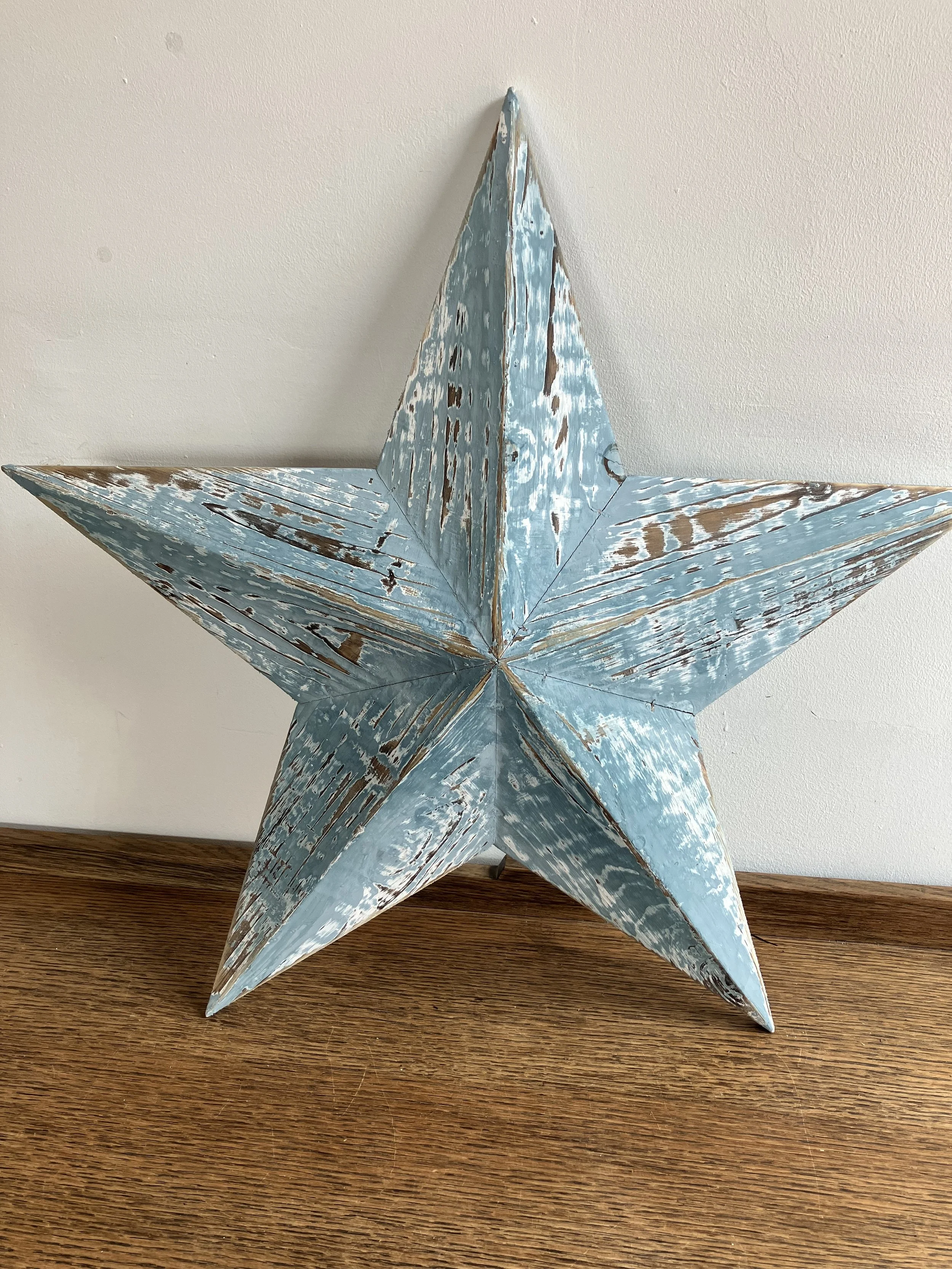 Large Blue and White Distressed Wooden Barn Star