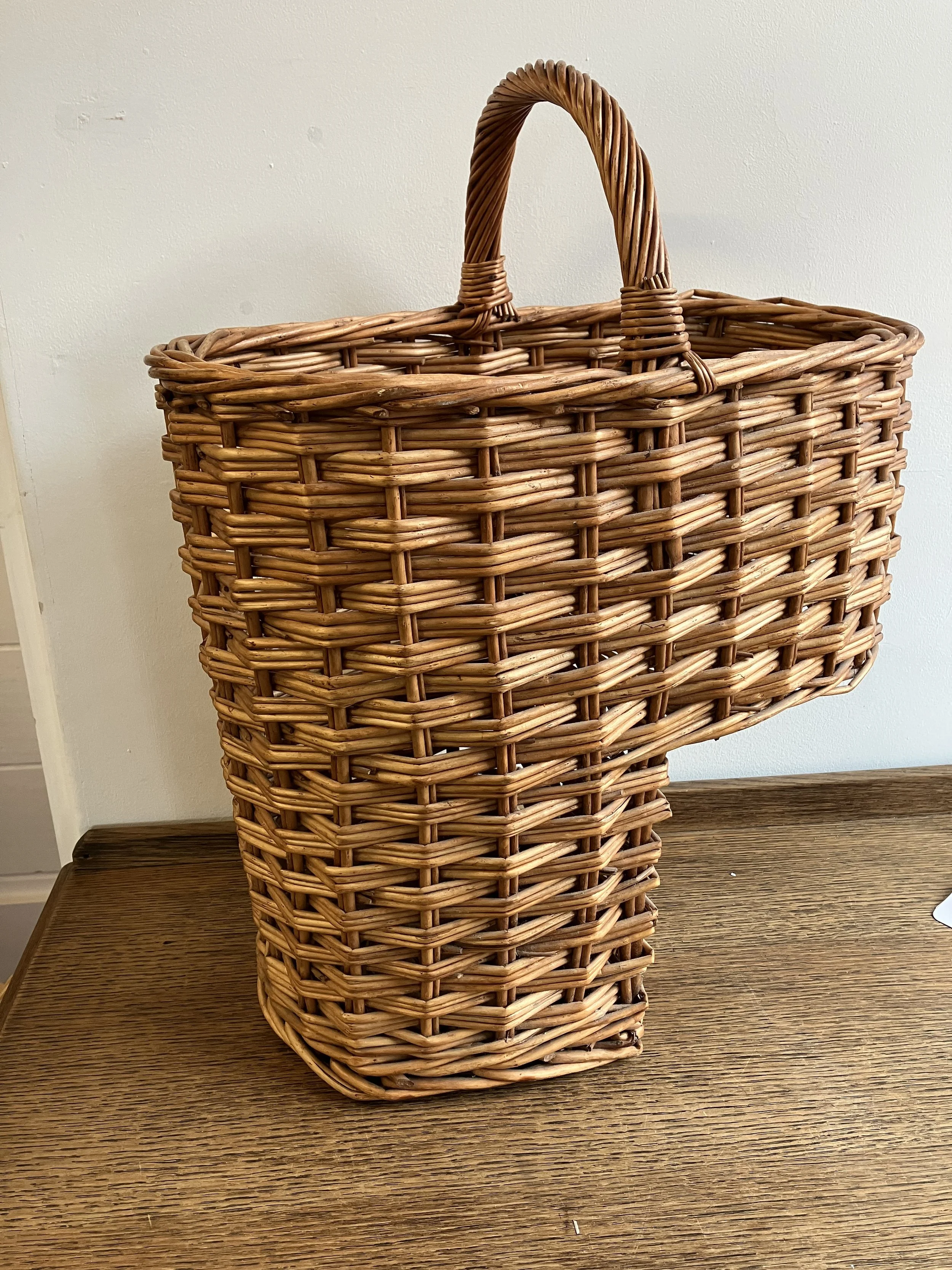 Brown Woven Wicker Stair Basket with Carrying Handle
