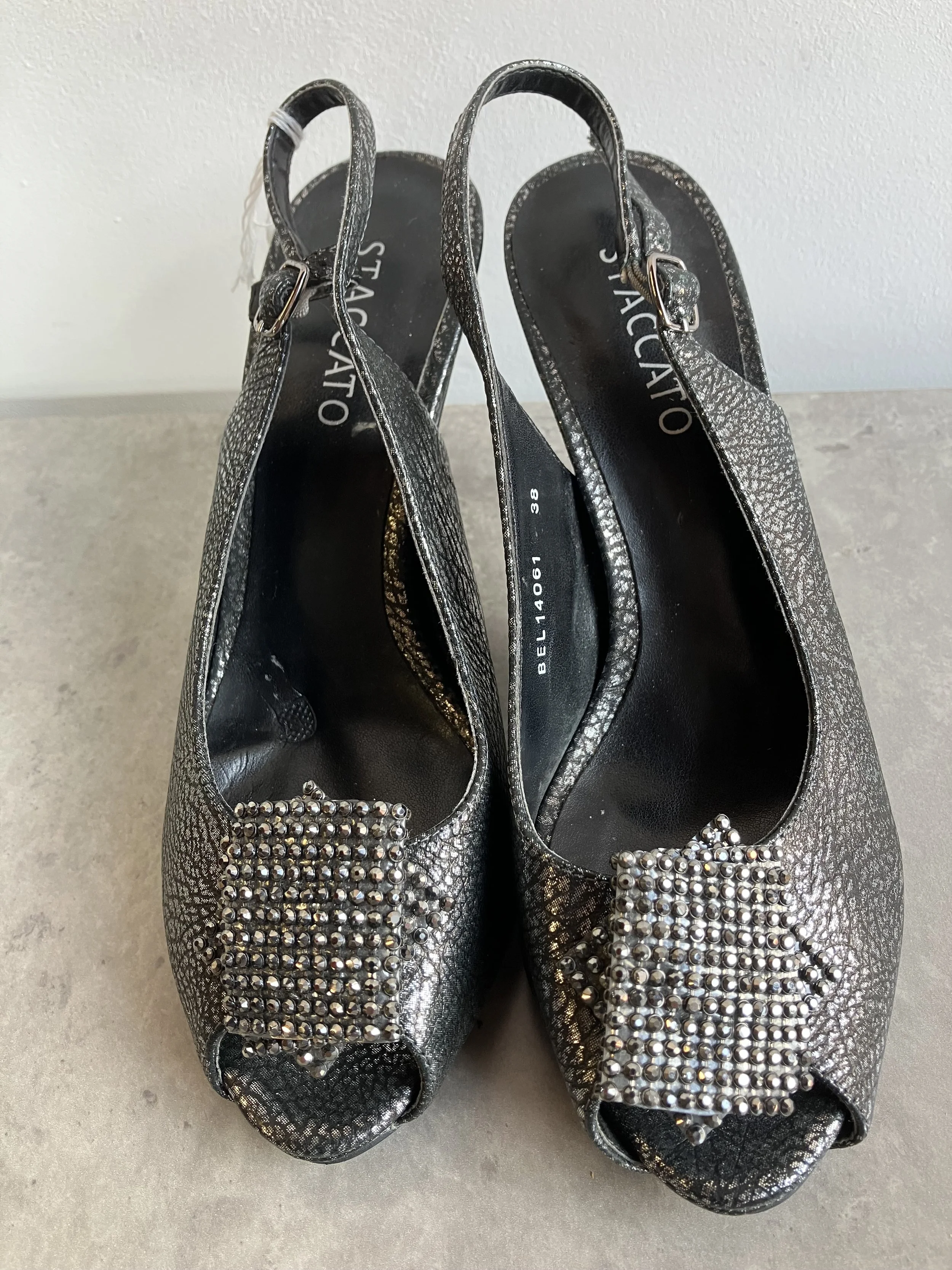 Pair of Grey and Silver High Heel Shoes by Stacatto