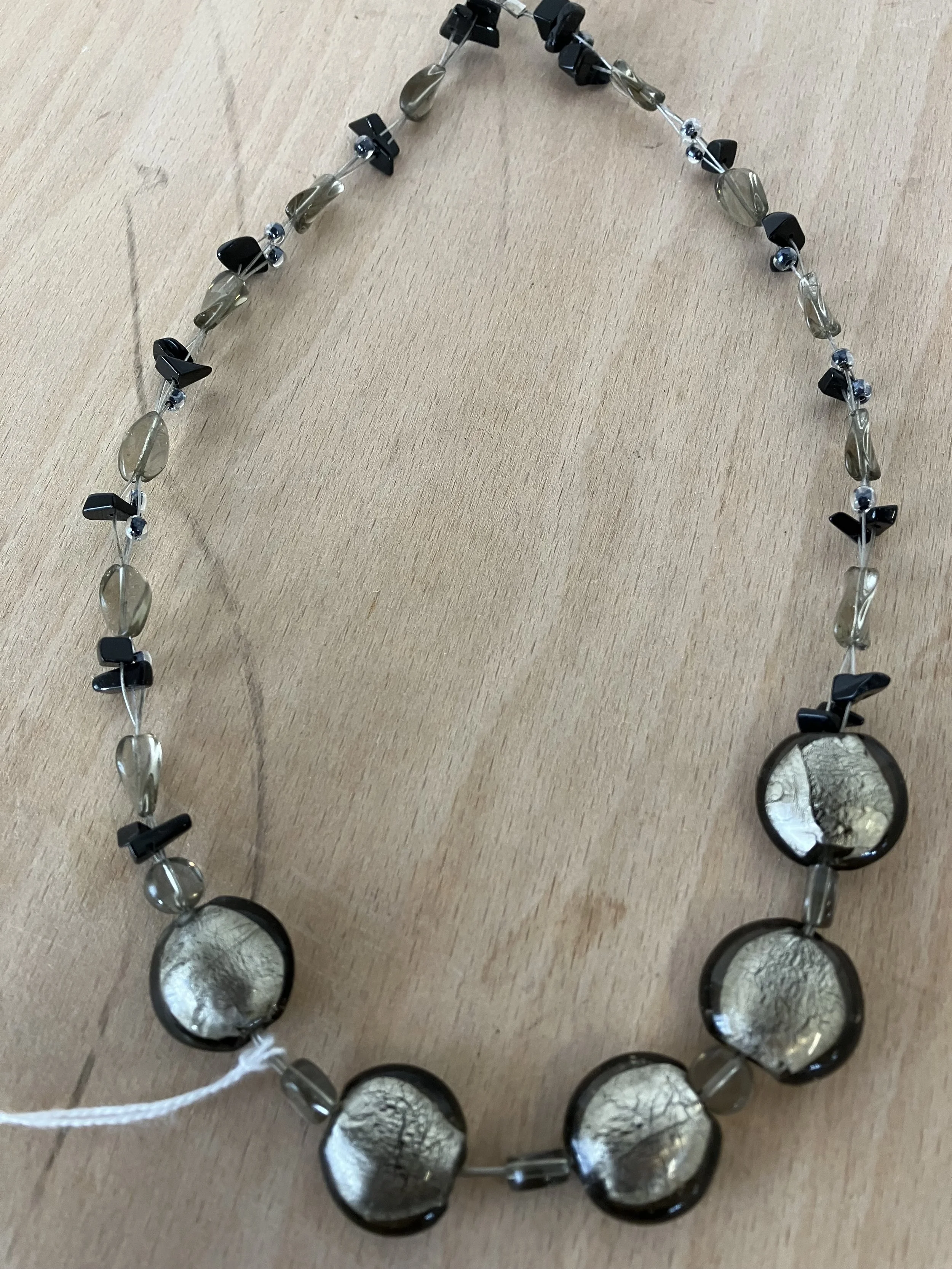 Wire Choker Style Necklace with Clear and Black Beads