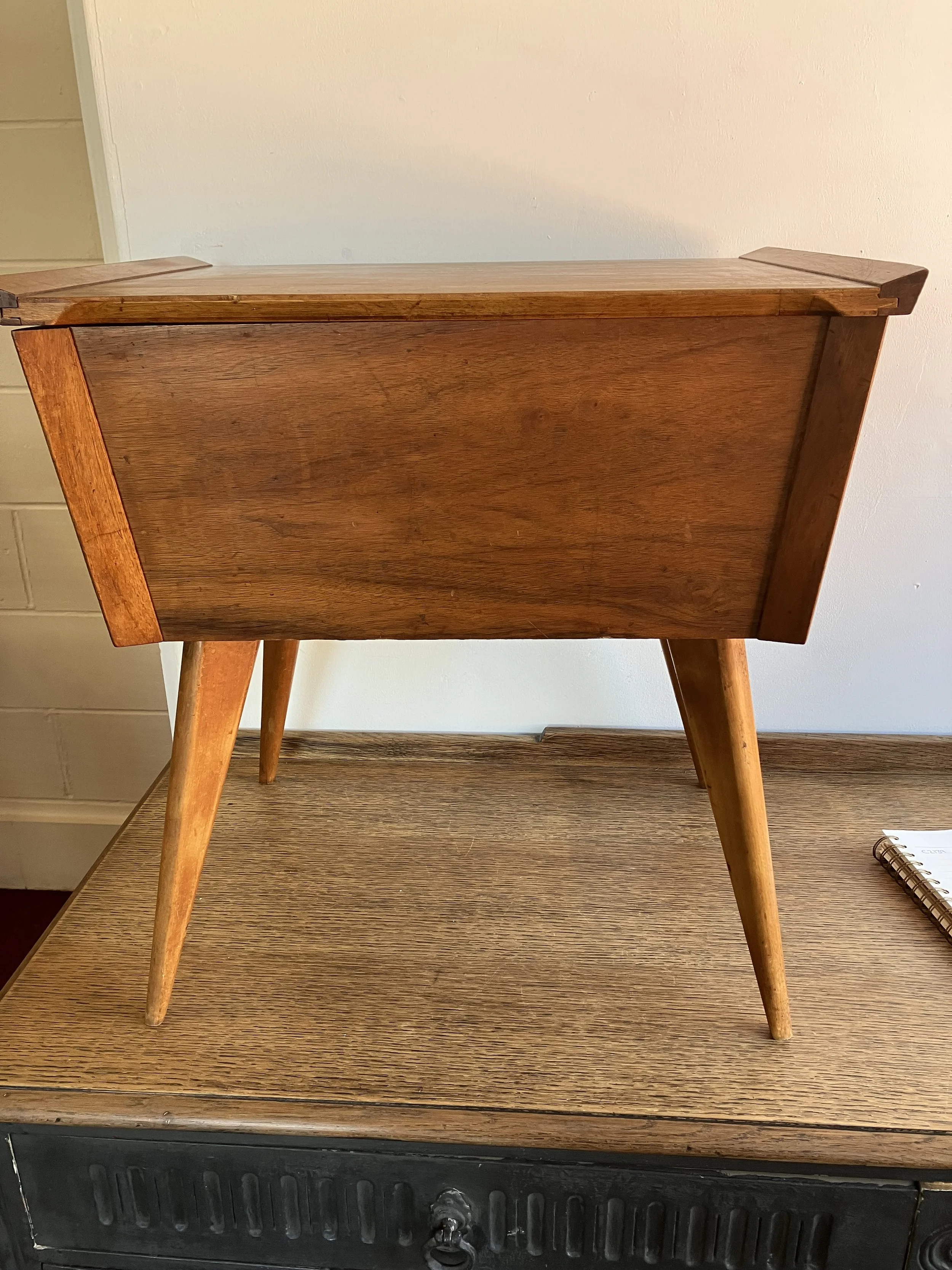 Mid Century Teak Sewing Box with Pink Lining by Vereston