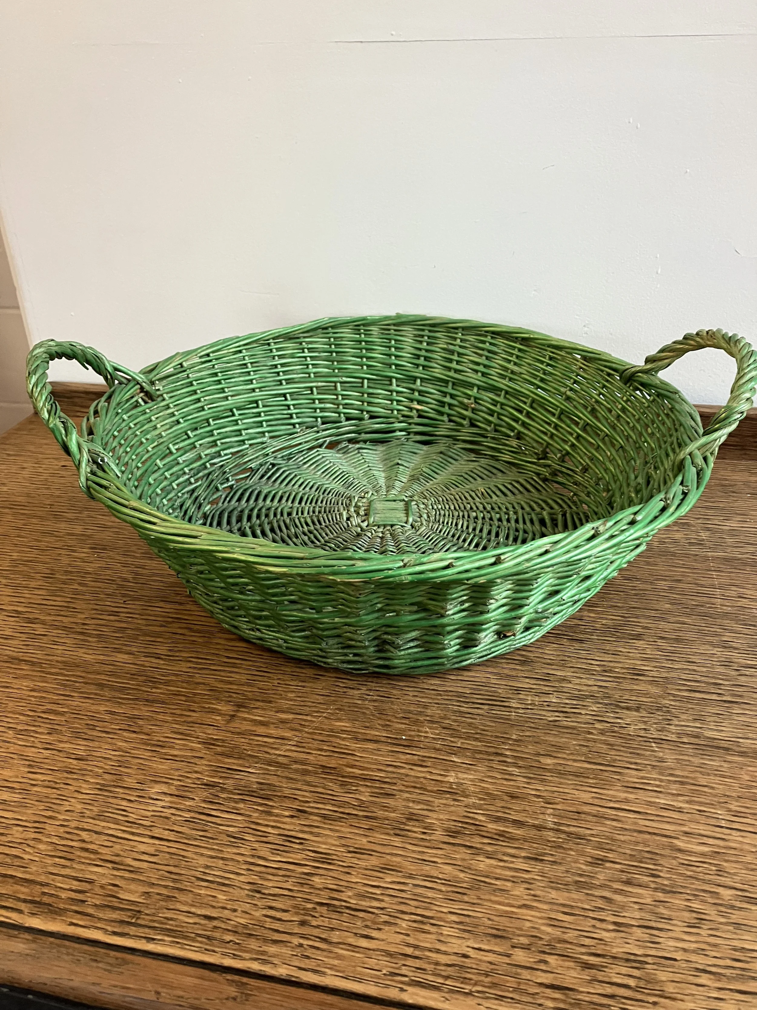 Round Woven Wicker Green Coloured Basket with Handles