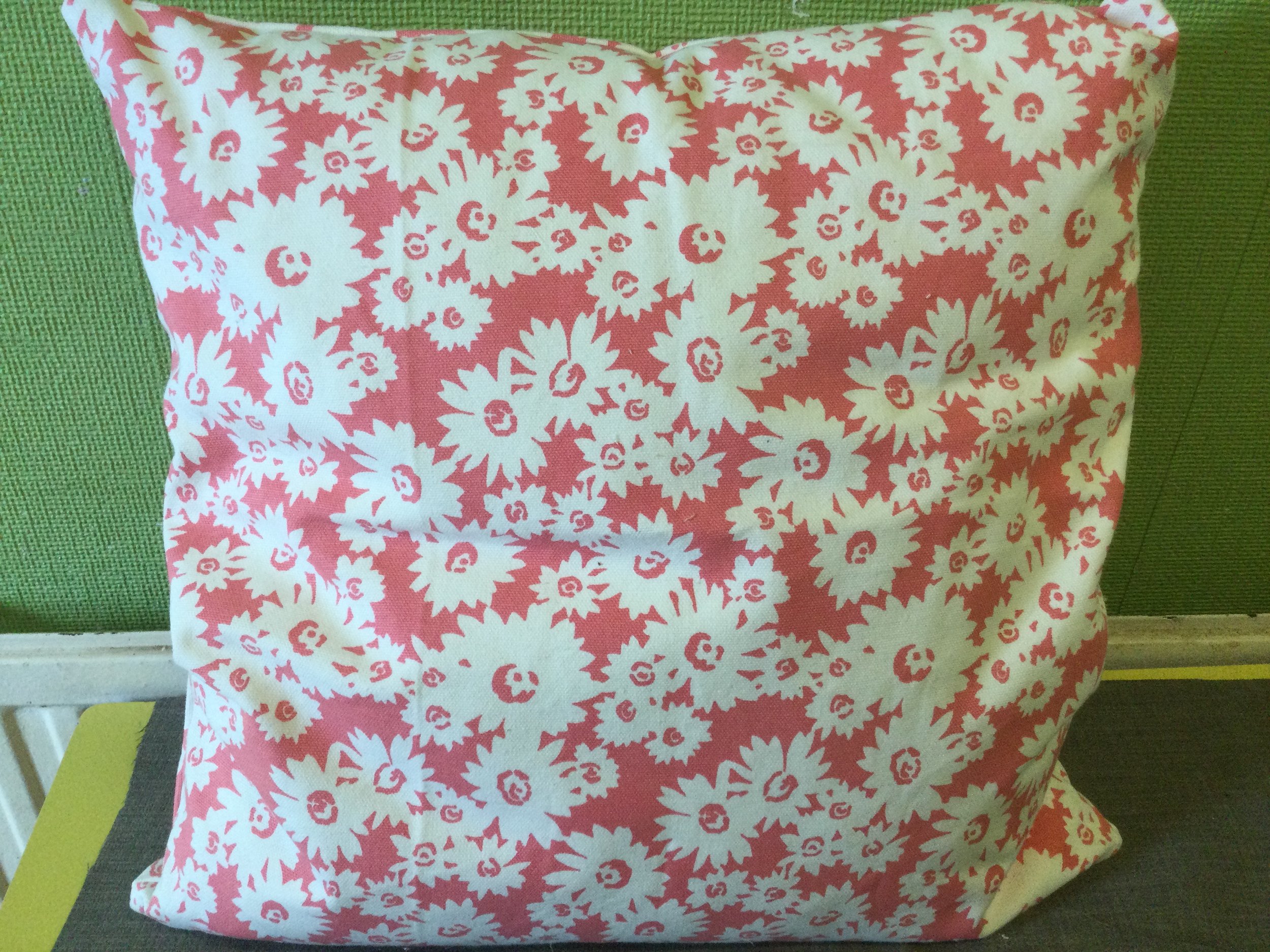 Handmade Large Cushion with Pink and White Flowers