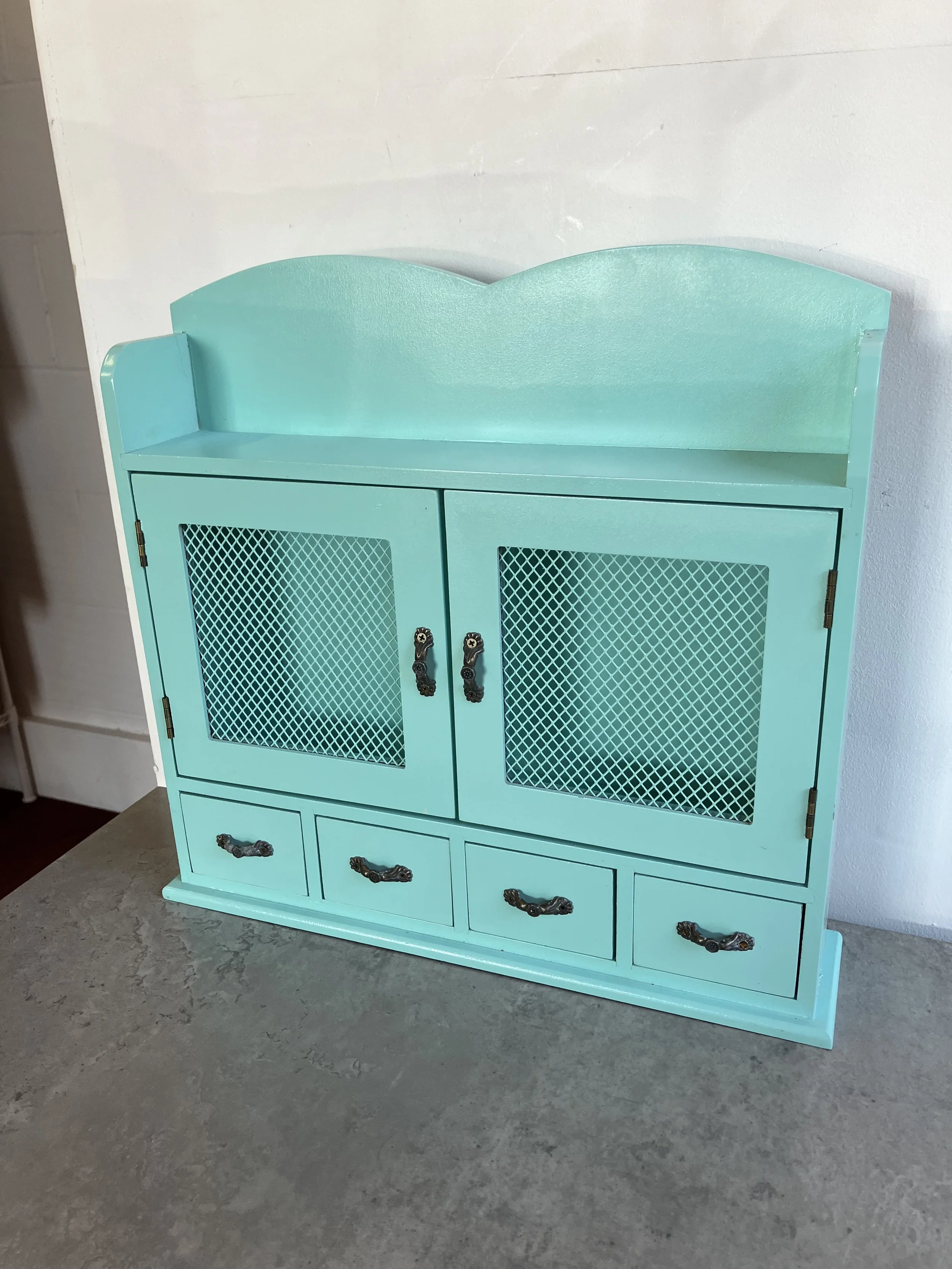 Small Factory Painted Turquoise Table Top Cupboard