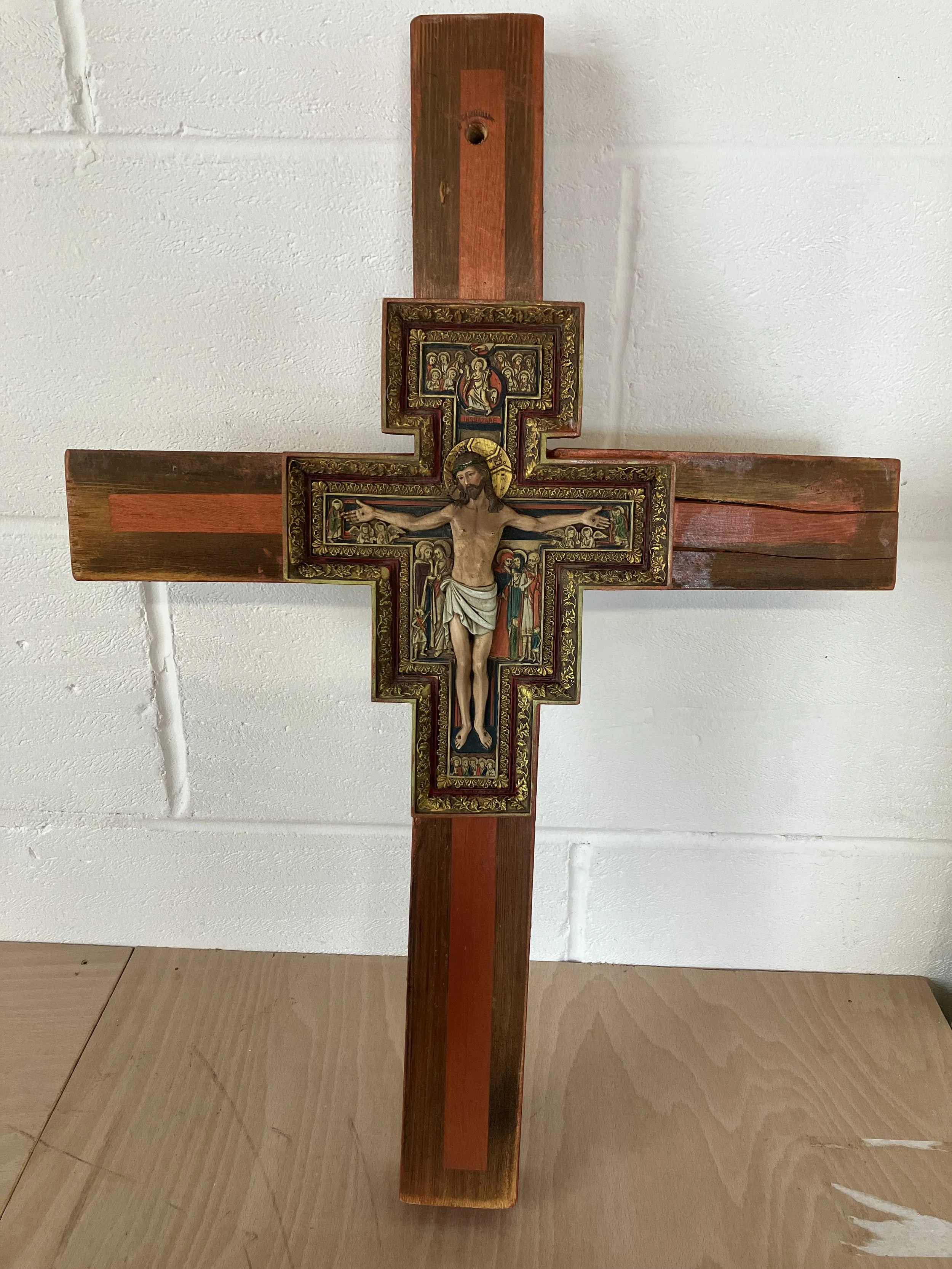 San Damiano Crucifix Mounted on Wooden Cross