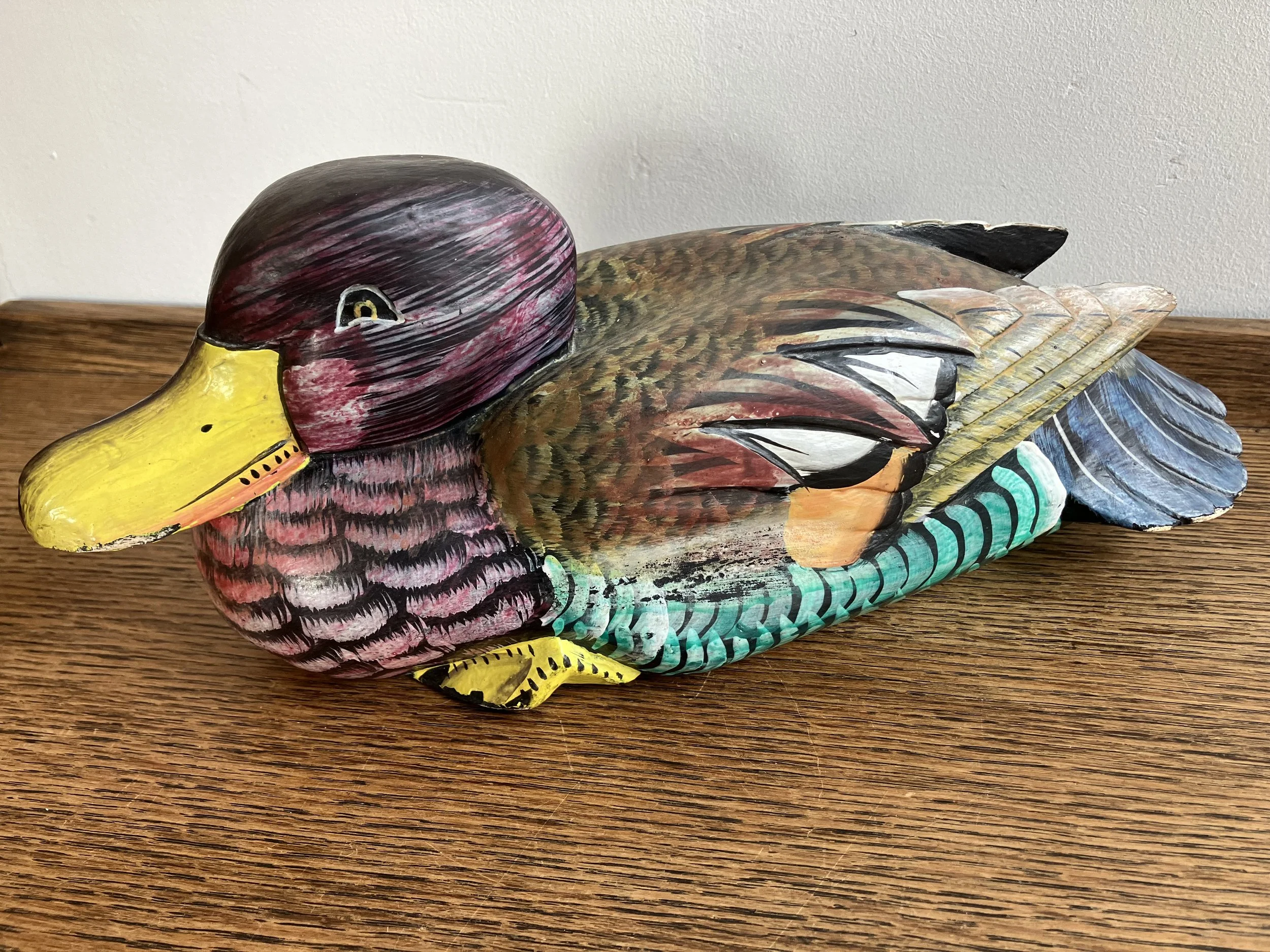 Vintage Hand Painted Wooden Mallard Duck Ornament