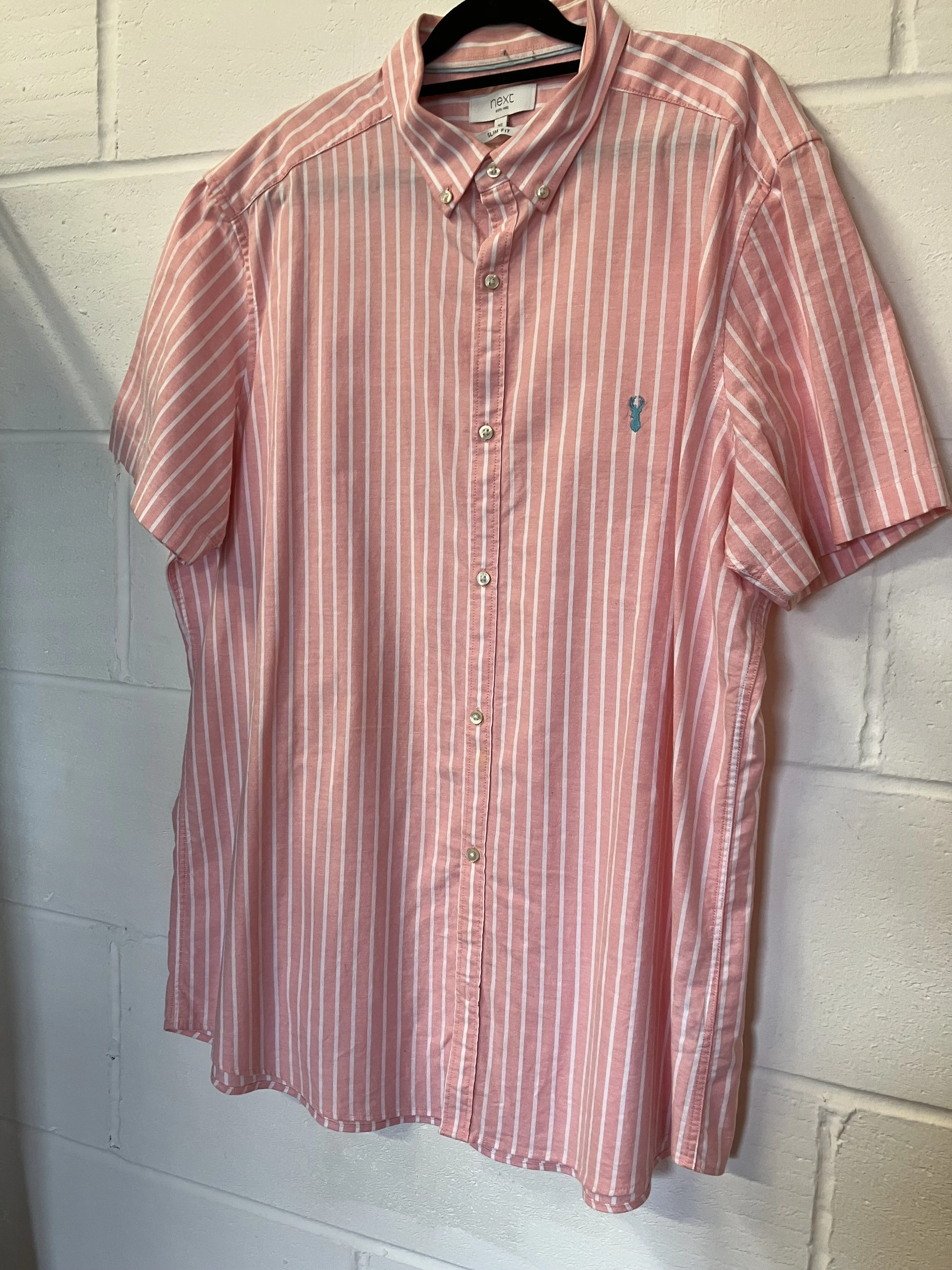 Men's Pink and White Striped Short Sleeved Shirt by Next