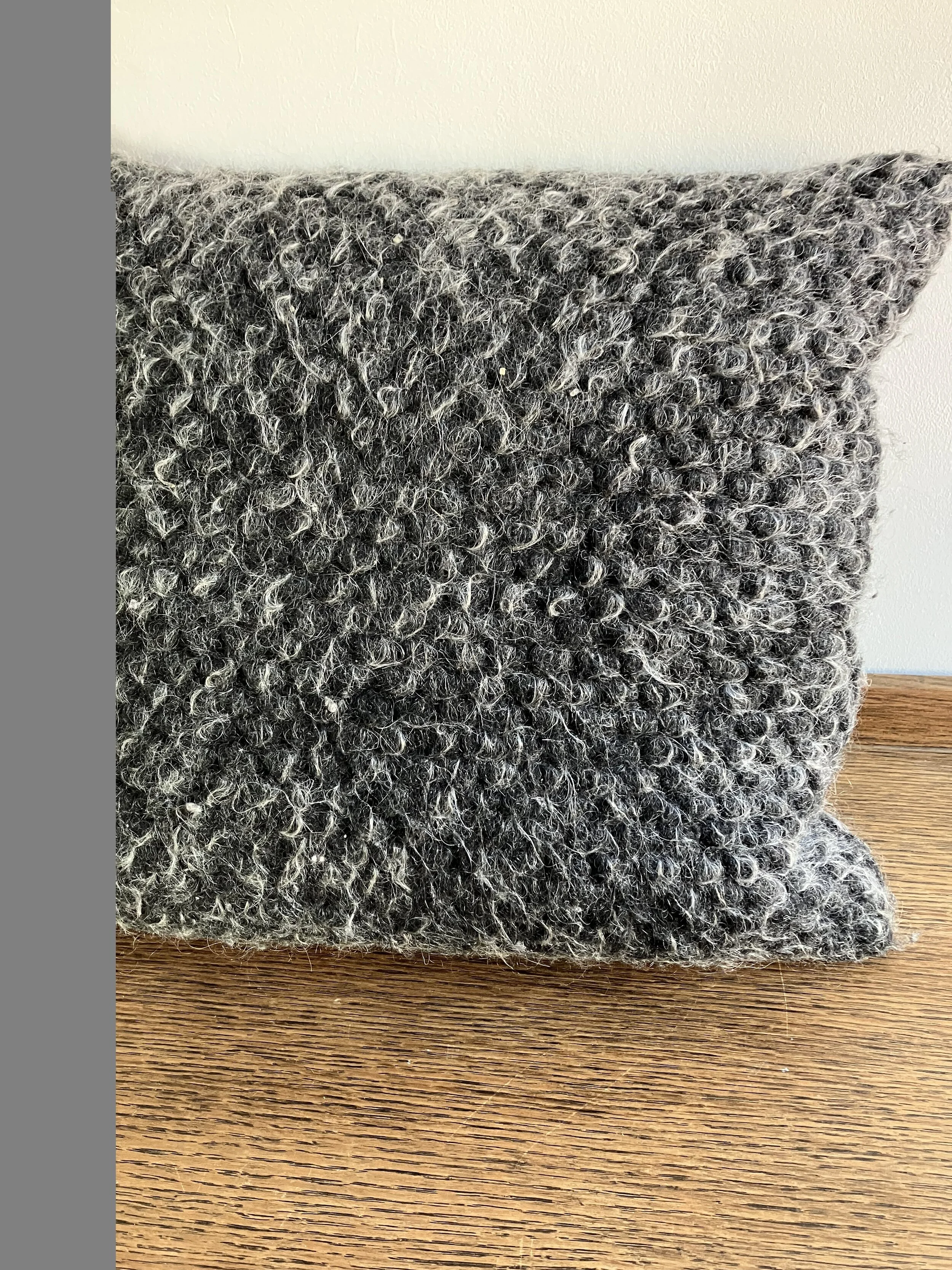 Square Natural Dark Grey Wool Boucle Pattern Cushion with Pad