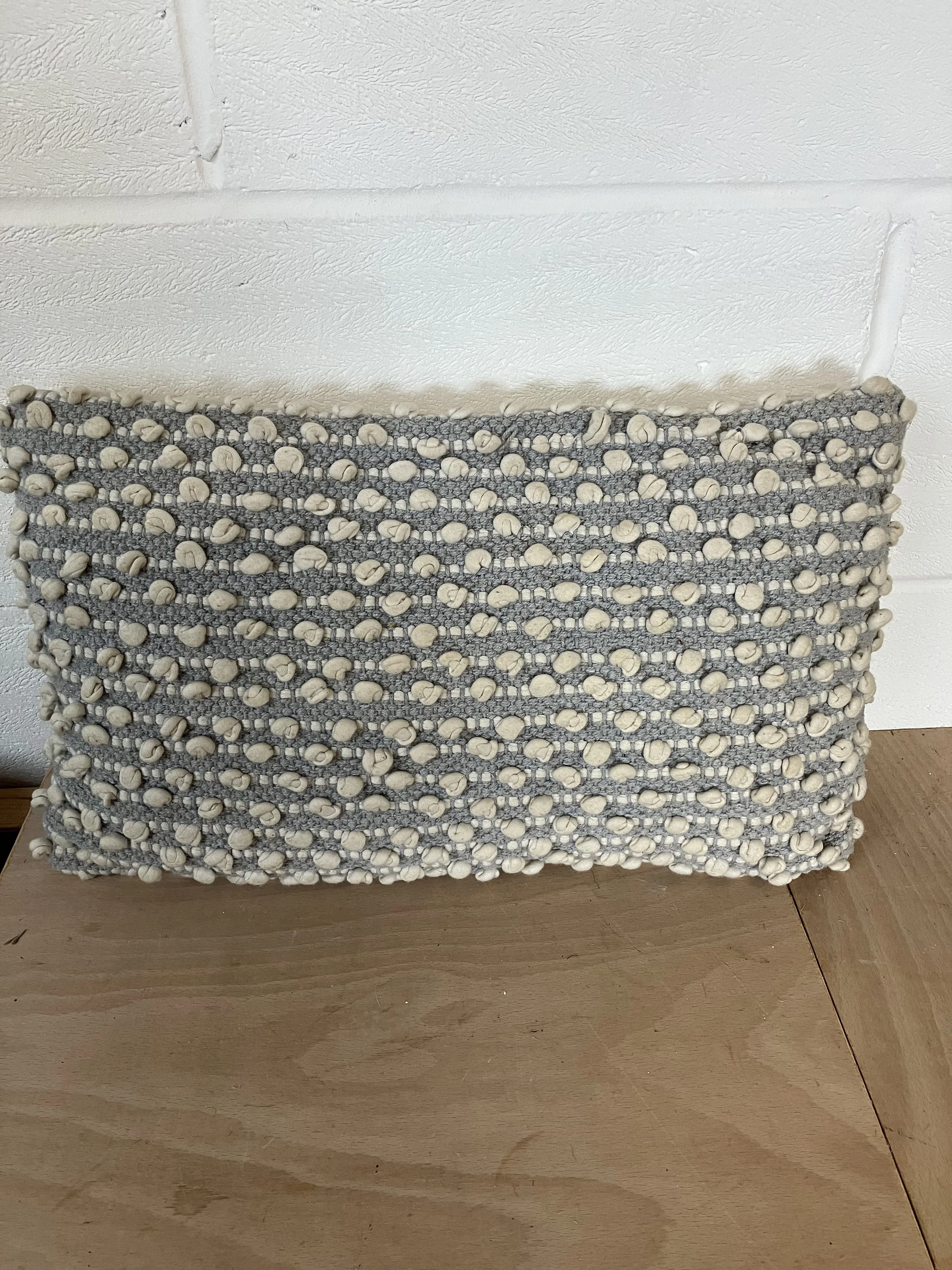 Small Rectangle Grey and Cream Textured Cushion by Dunelm