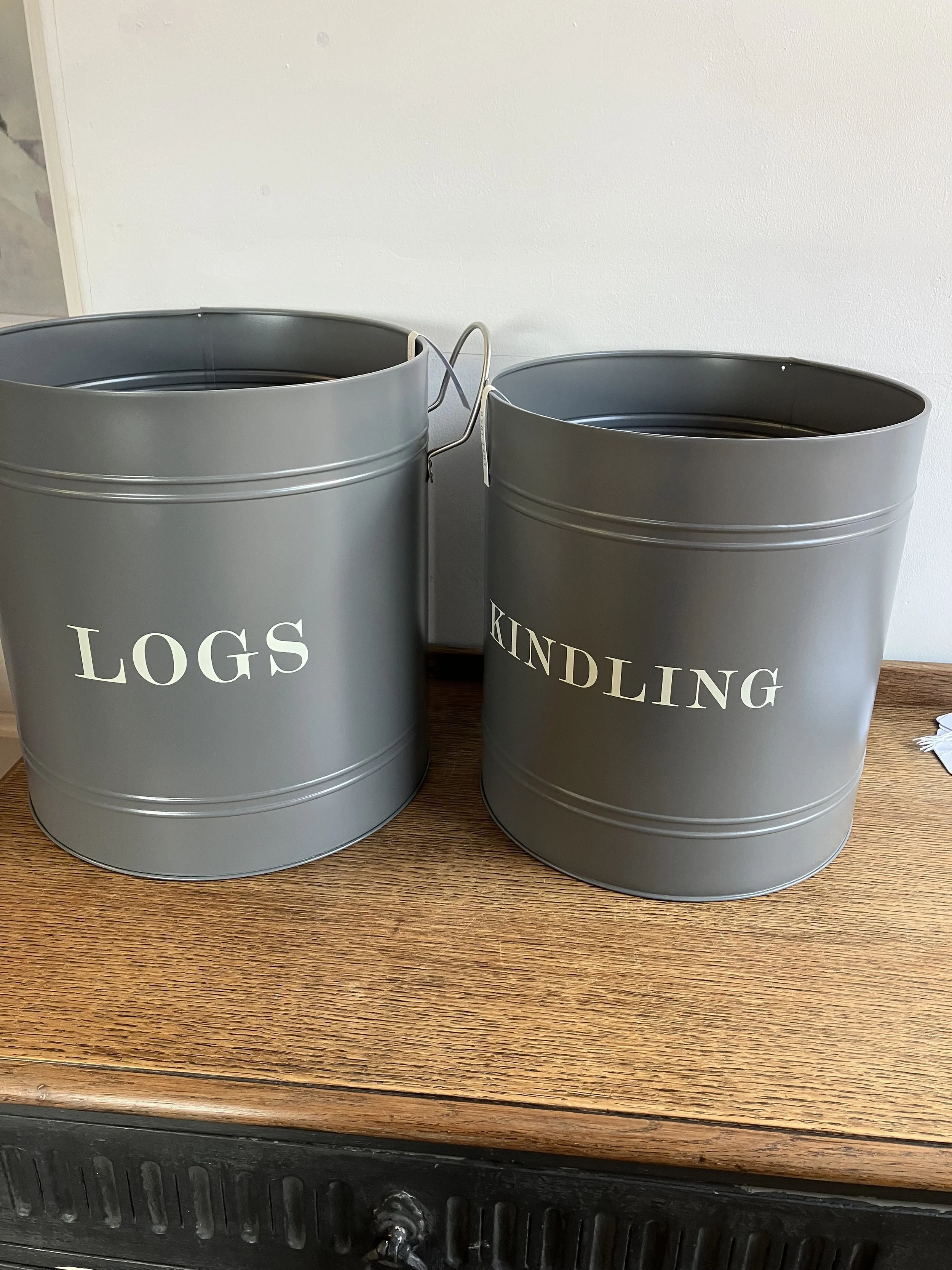 Loft 1850 Set of Two Dark Grey Metal Log and Kindling Baskets
