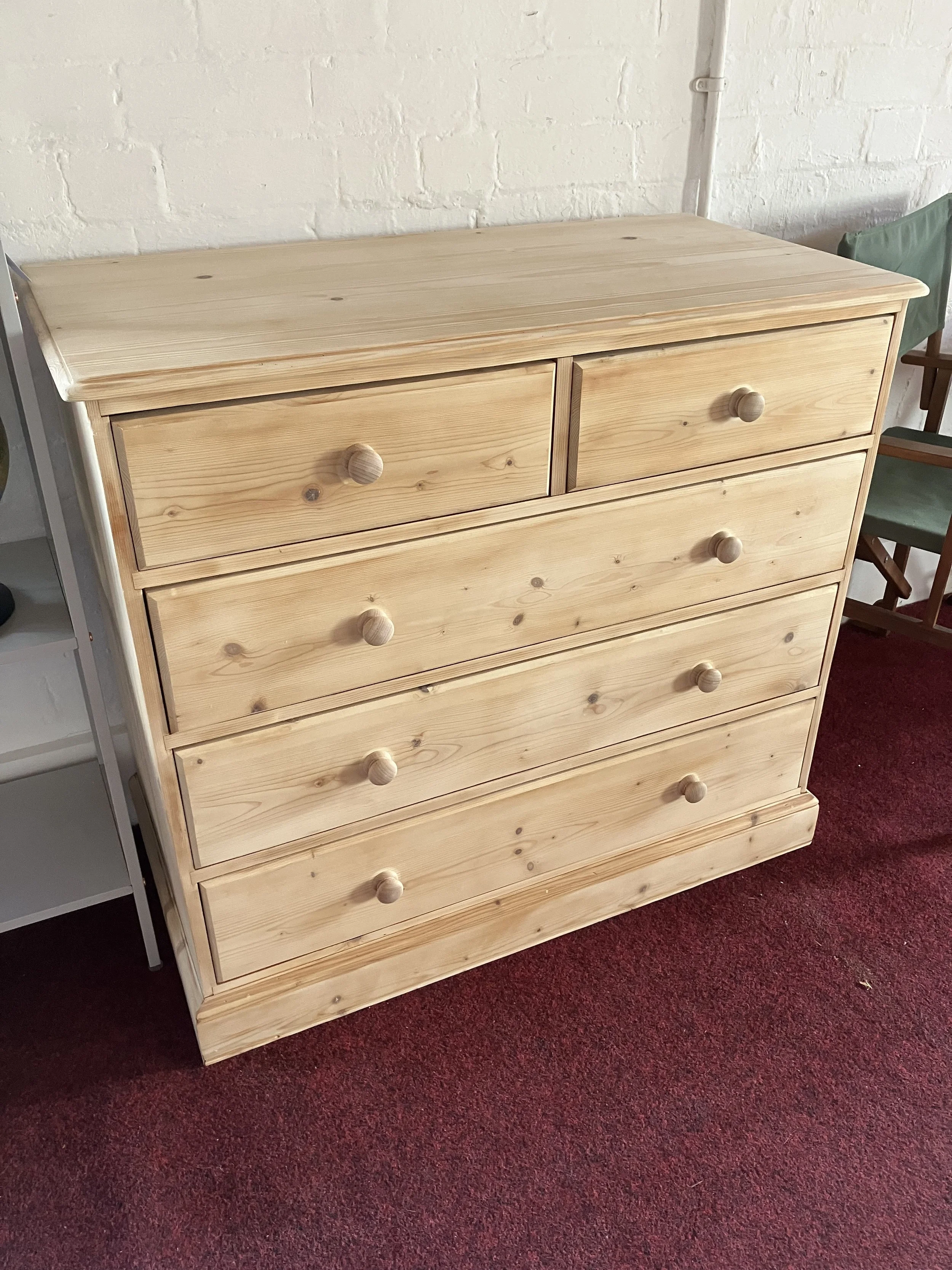 Large Natural Pine Two Over Three Chest of Drawers