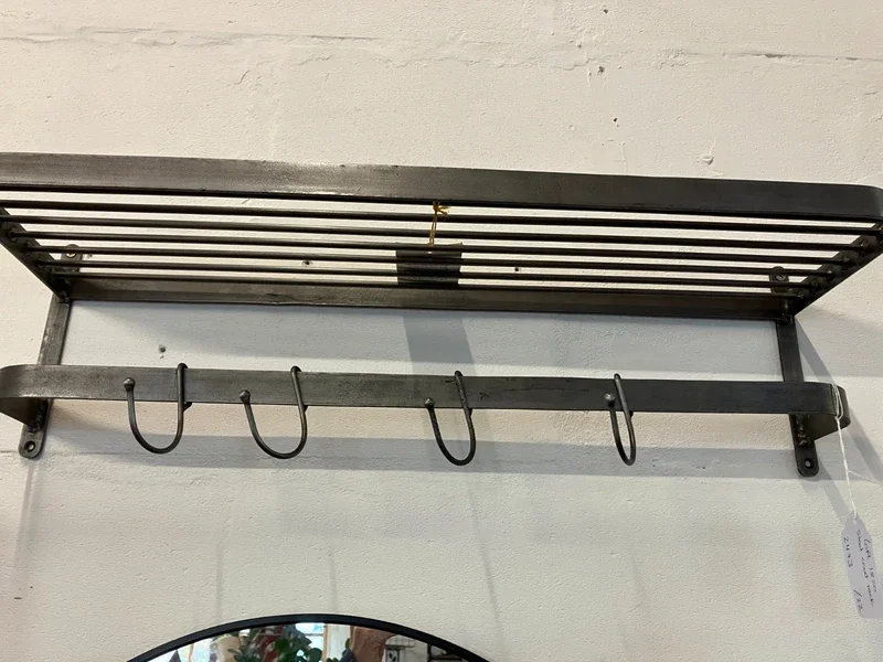 Loft 1850 Brushed Steel Wall Mounted Coat Rack with Shelf and Hooks