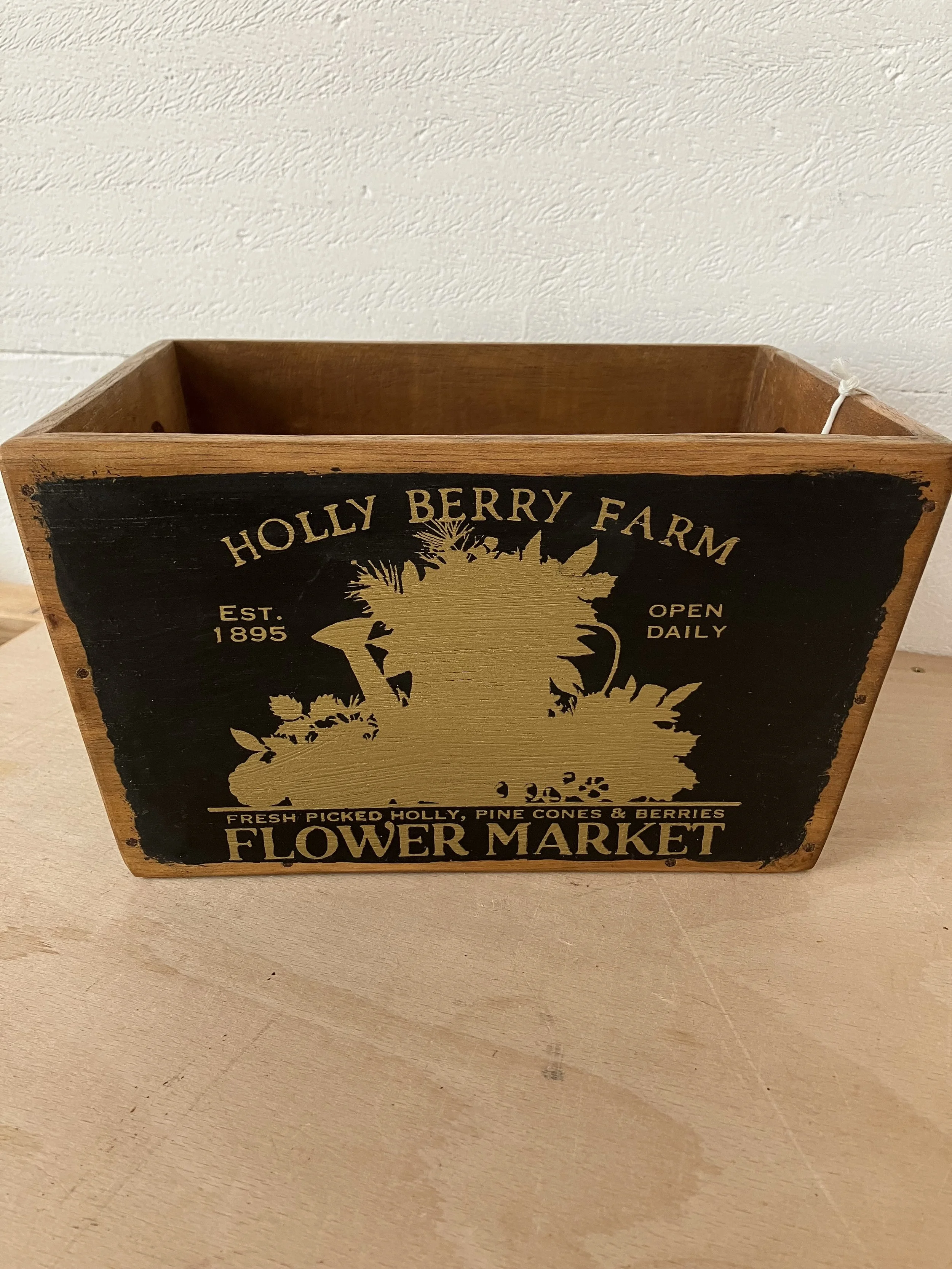 Small Wooden Black and Gold Coloured Flower Market Box