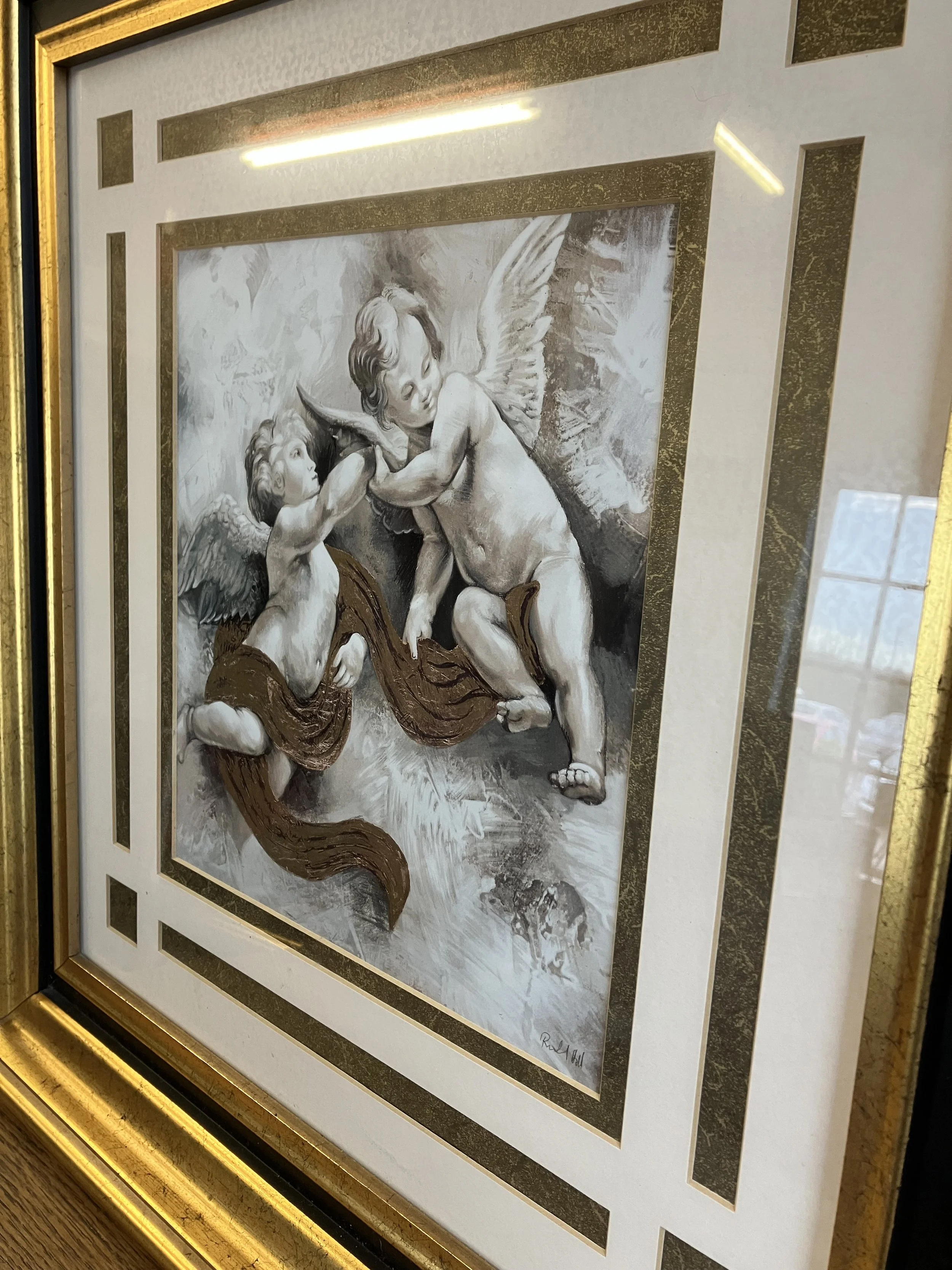 Guardian Duet I Lithograph Print by Richard Hall in Gold Frame