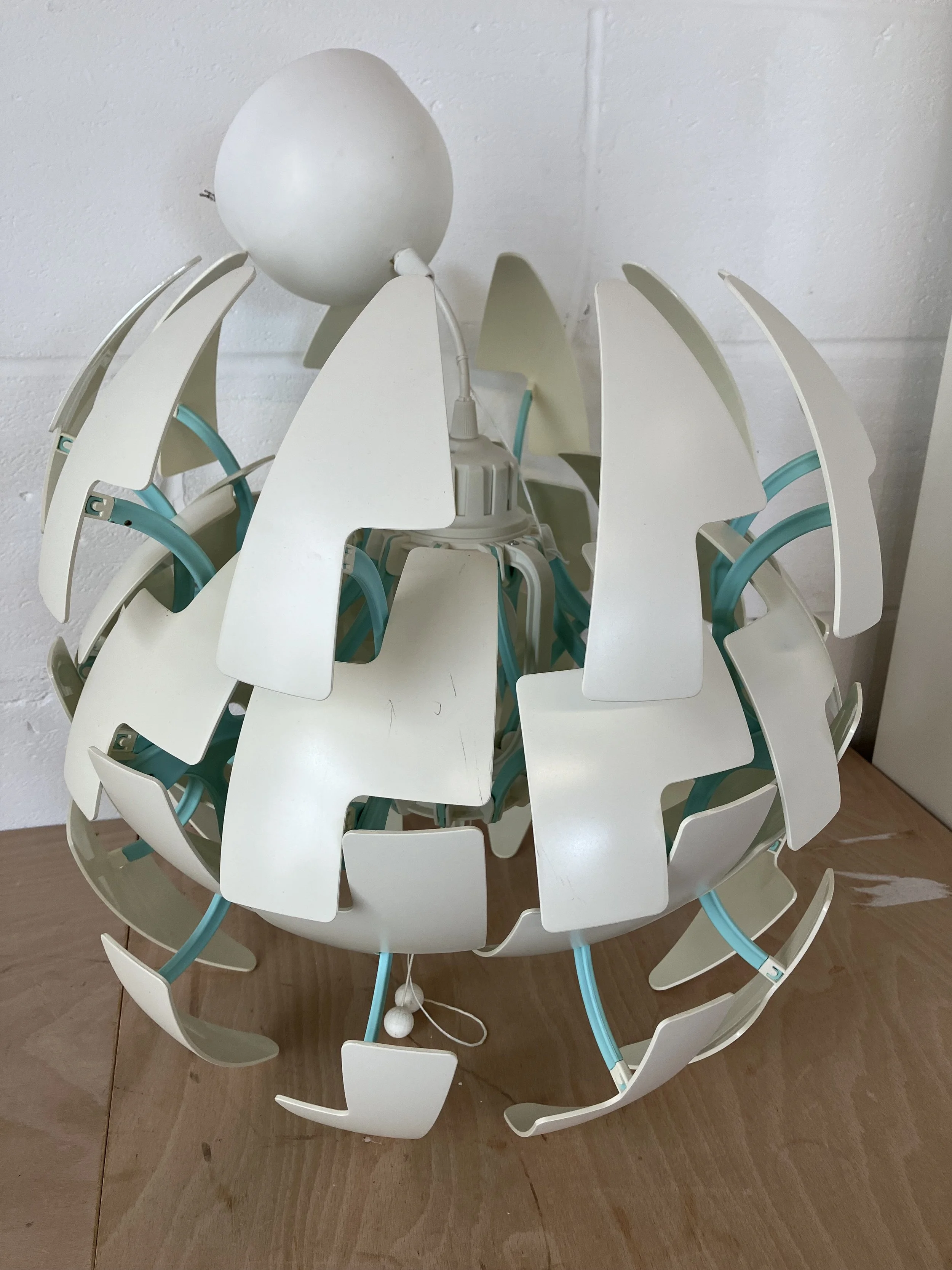 White Round Ikea Death Star Ceiling Light in White and Pale Blue