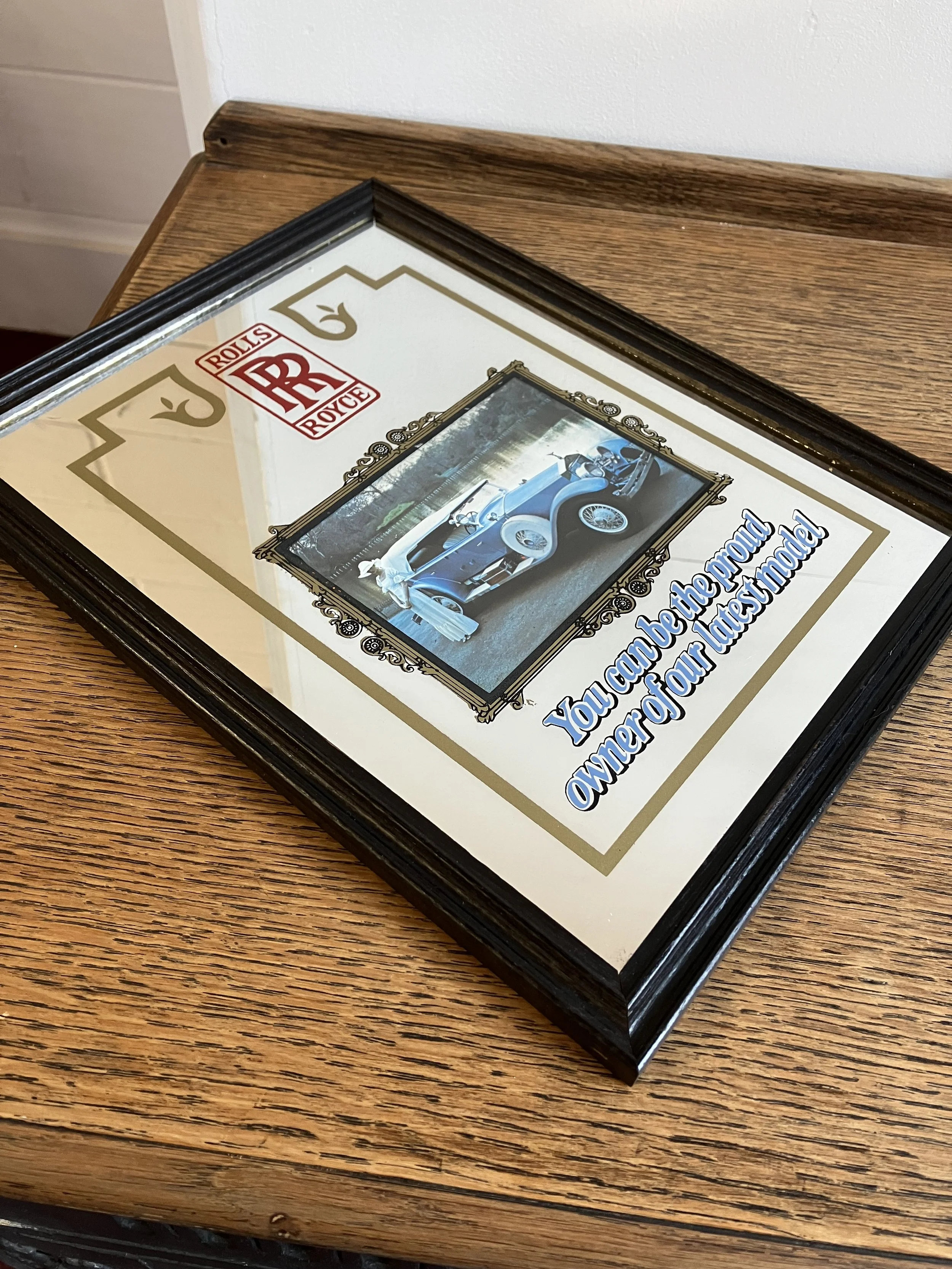 Vintage Framed Rolls Royce Advertising Wall Mirror