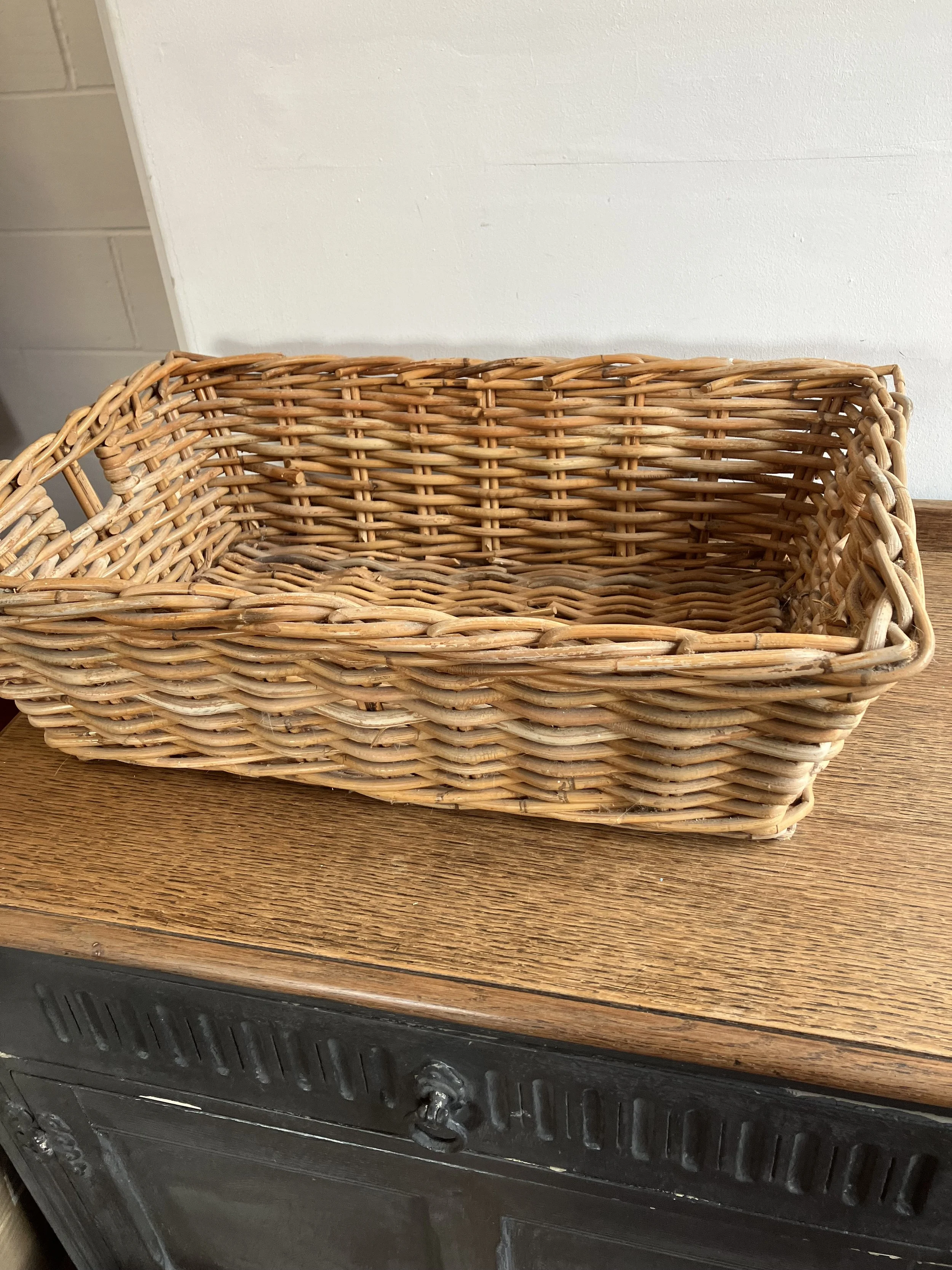 Large Rectangle Woven Wicker Basket with Integrated Handles