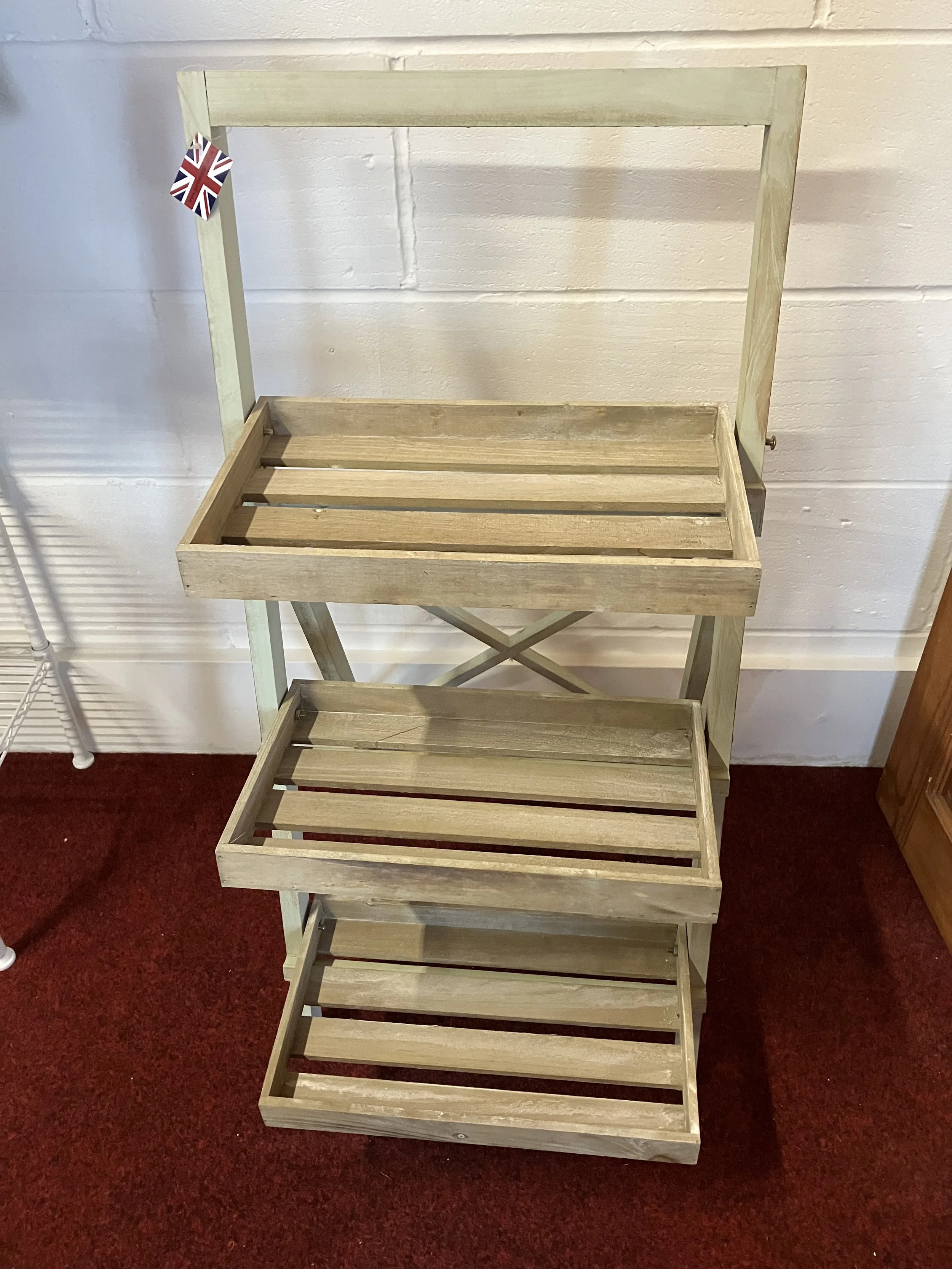 Garden Stall Green Distressed Wooden Framed Three Tier Display Stand