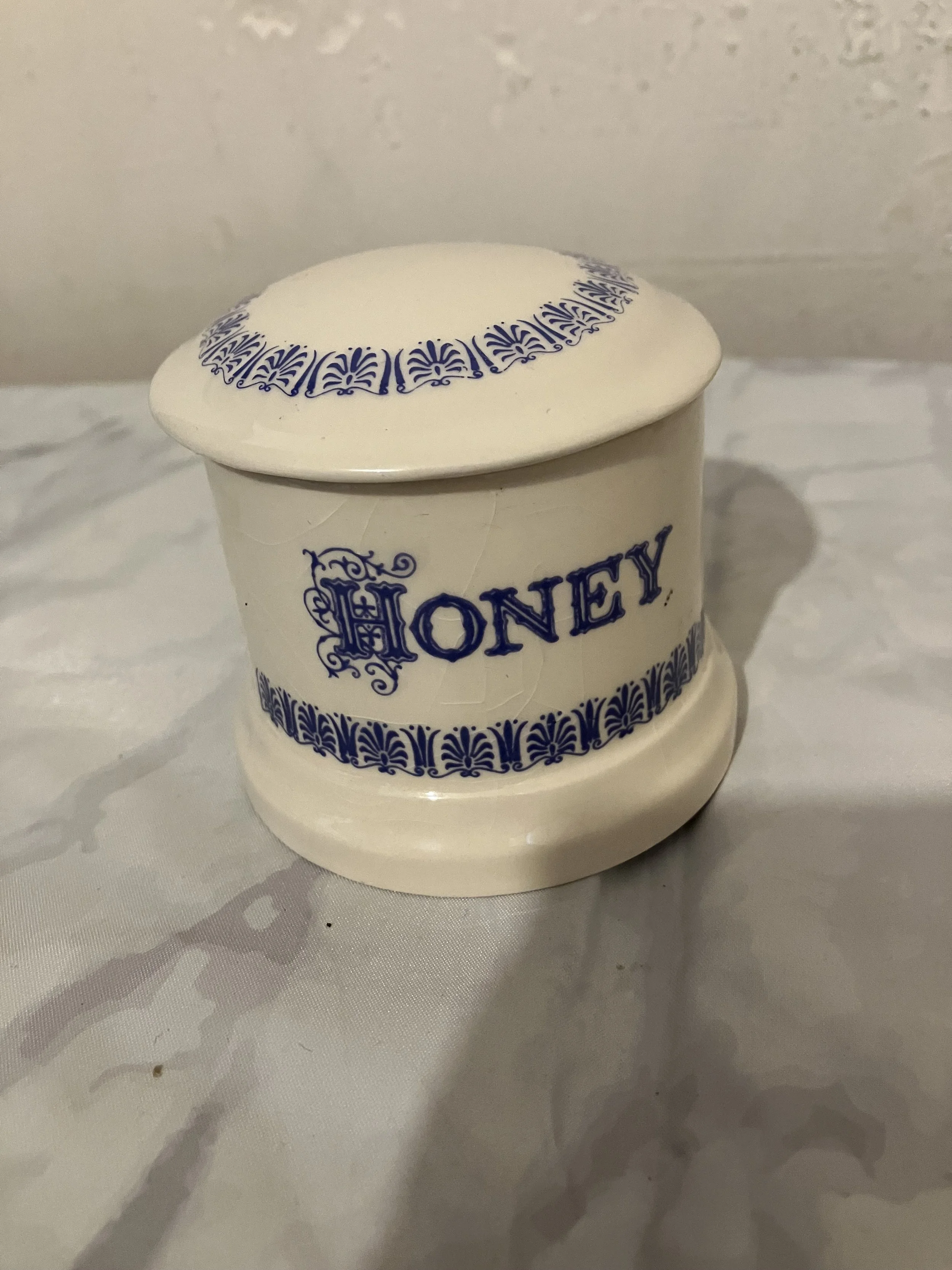 Small Cream and Blue 1930's Honey Pot with Lid by Ditto