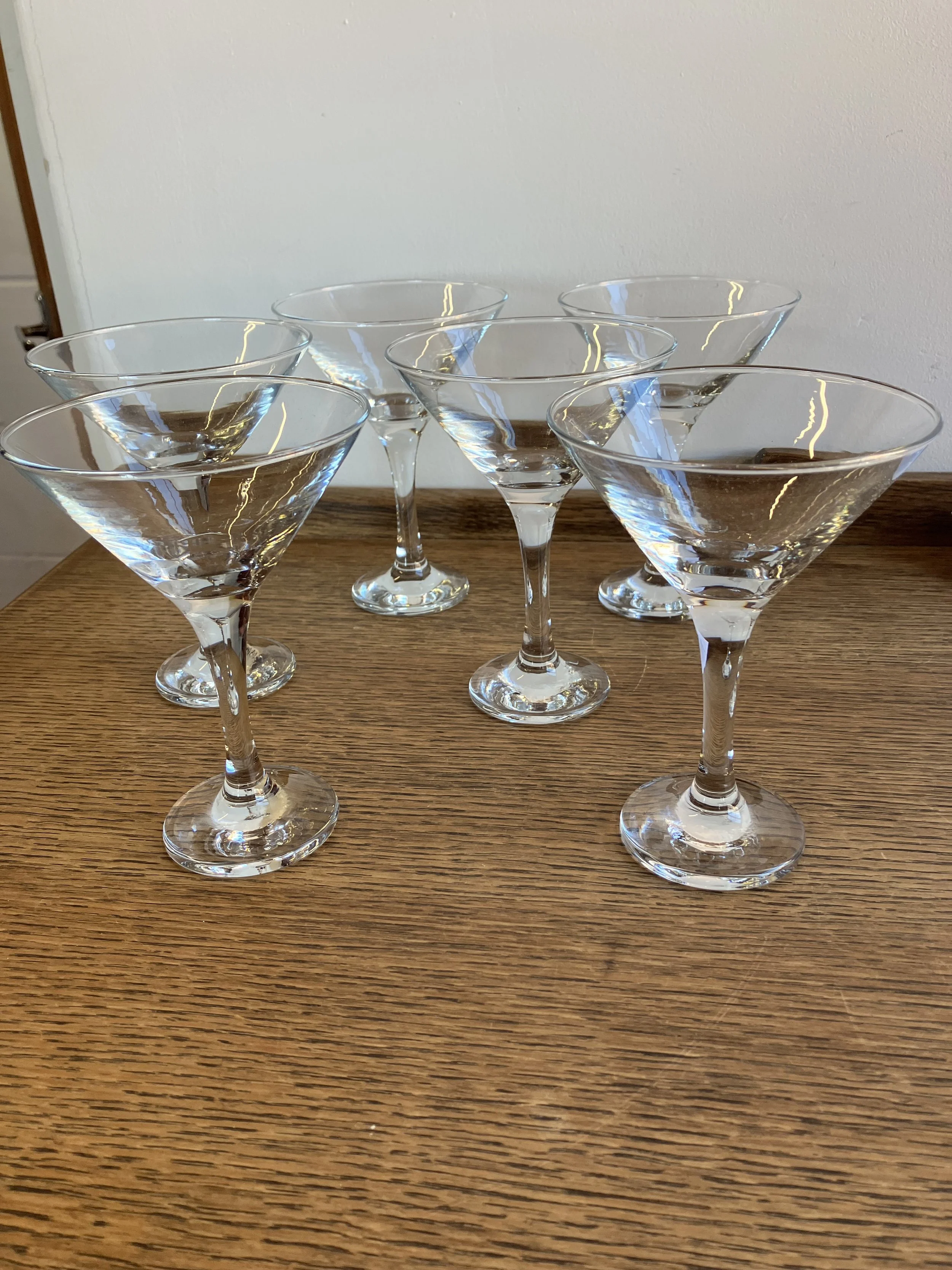 Set of Six Clear Glass Martini / Cocktail Glasses