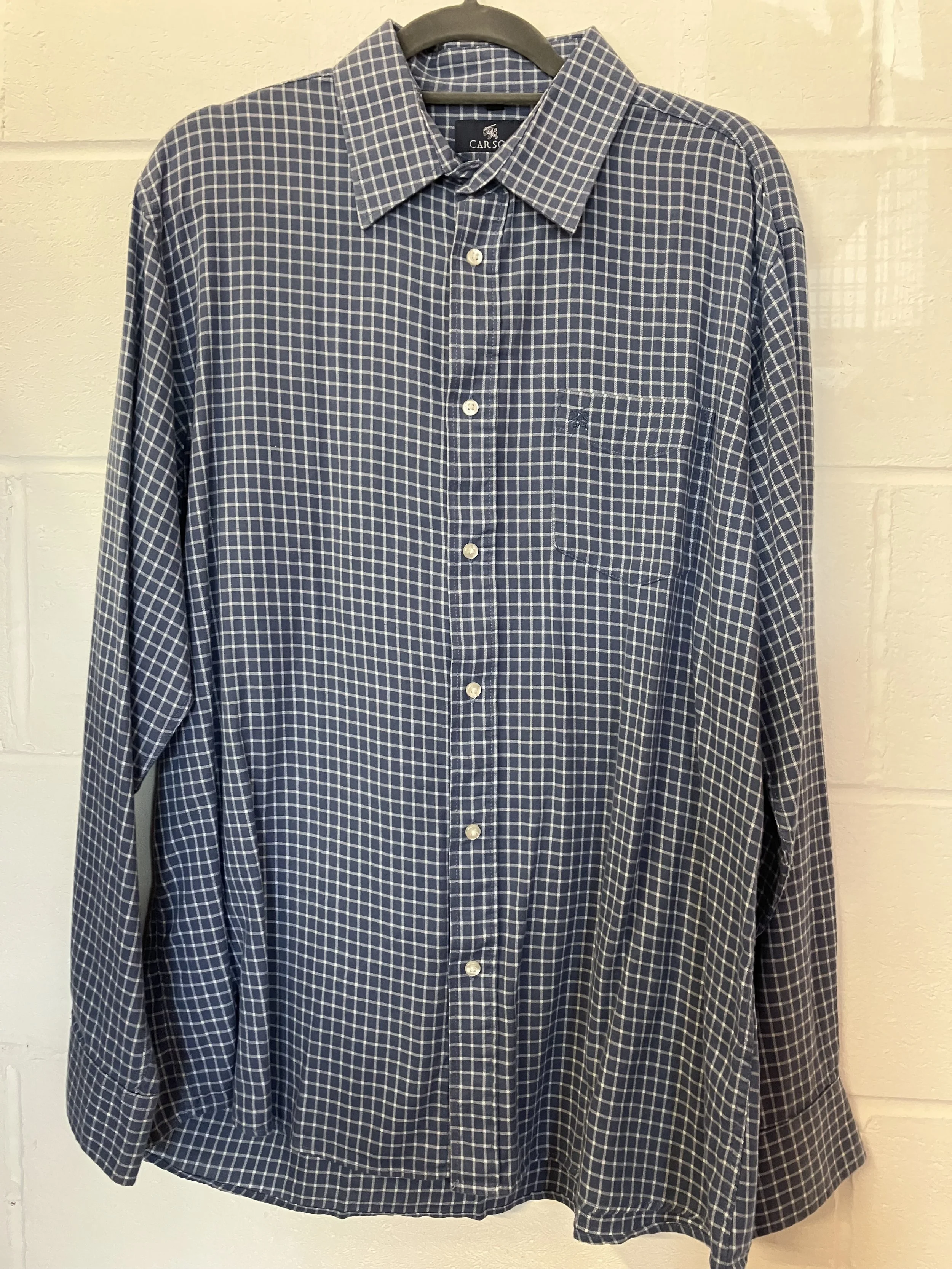 Men's Blue and White Checked Cotton Shirt by Carson