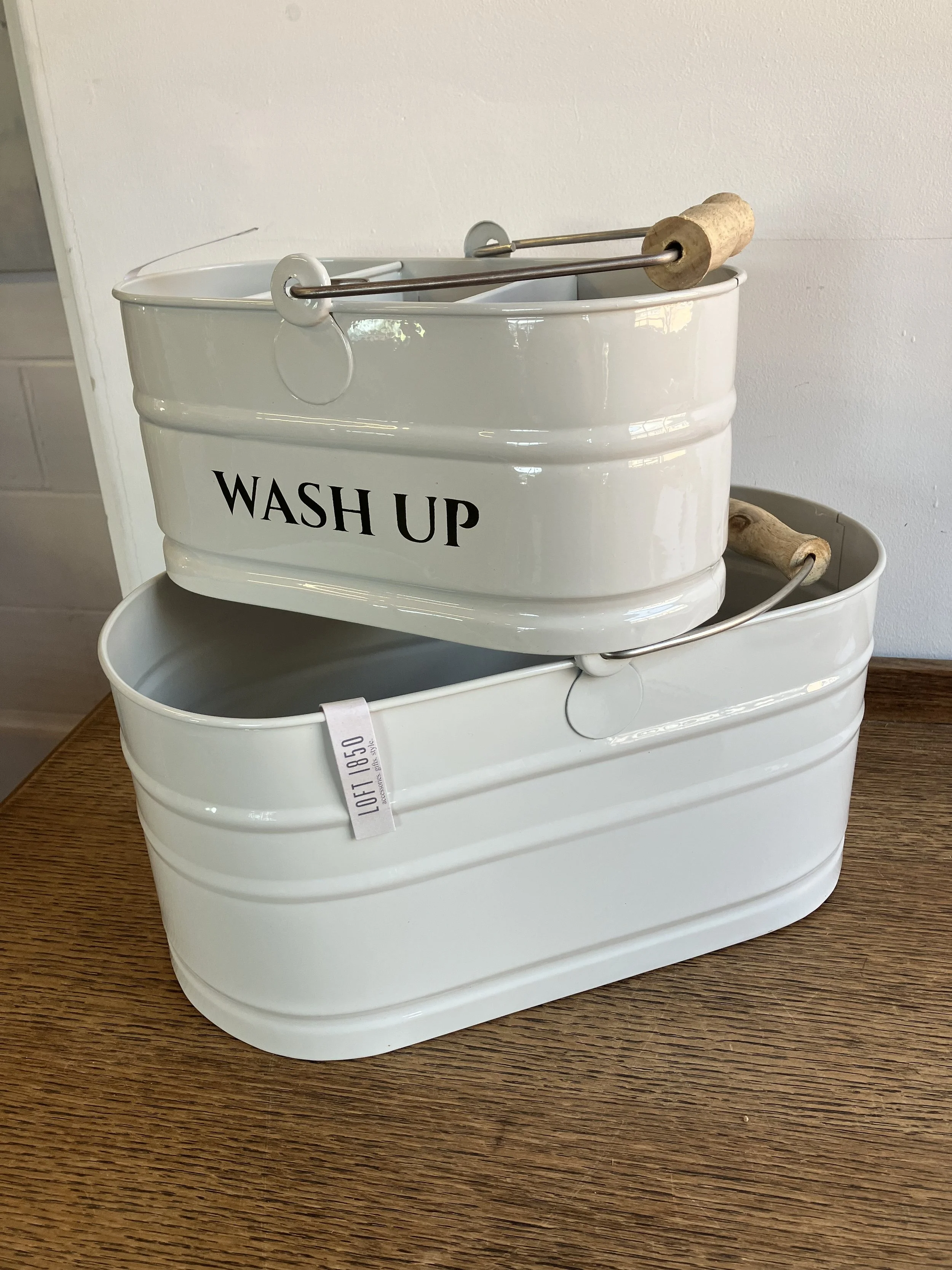 Pair of Loft 1850 White Metal Cleaning and Wash Up Caddies