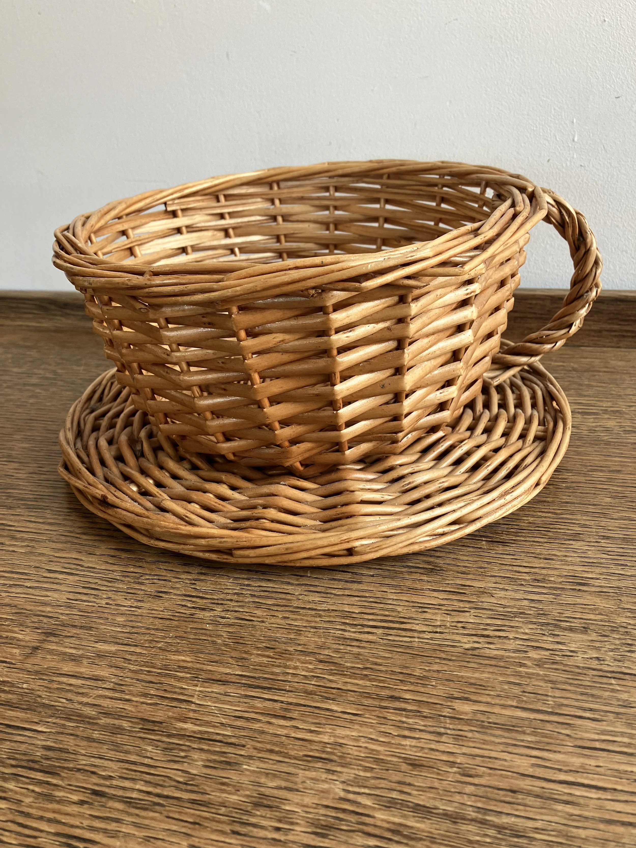 Ornamental Woven Wicker Tea Cup Shaped Plant Pot Holder