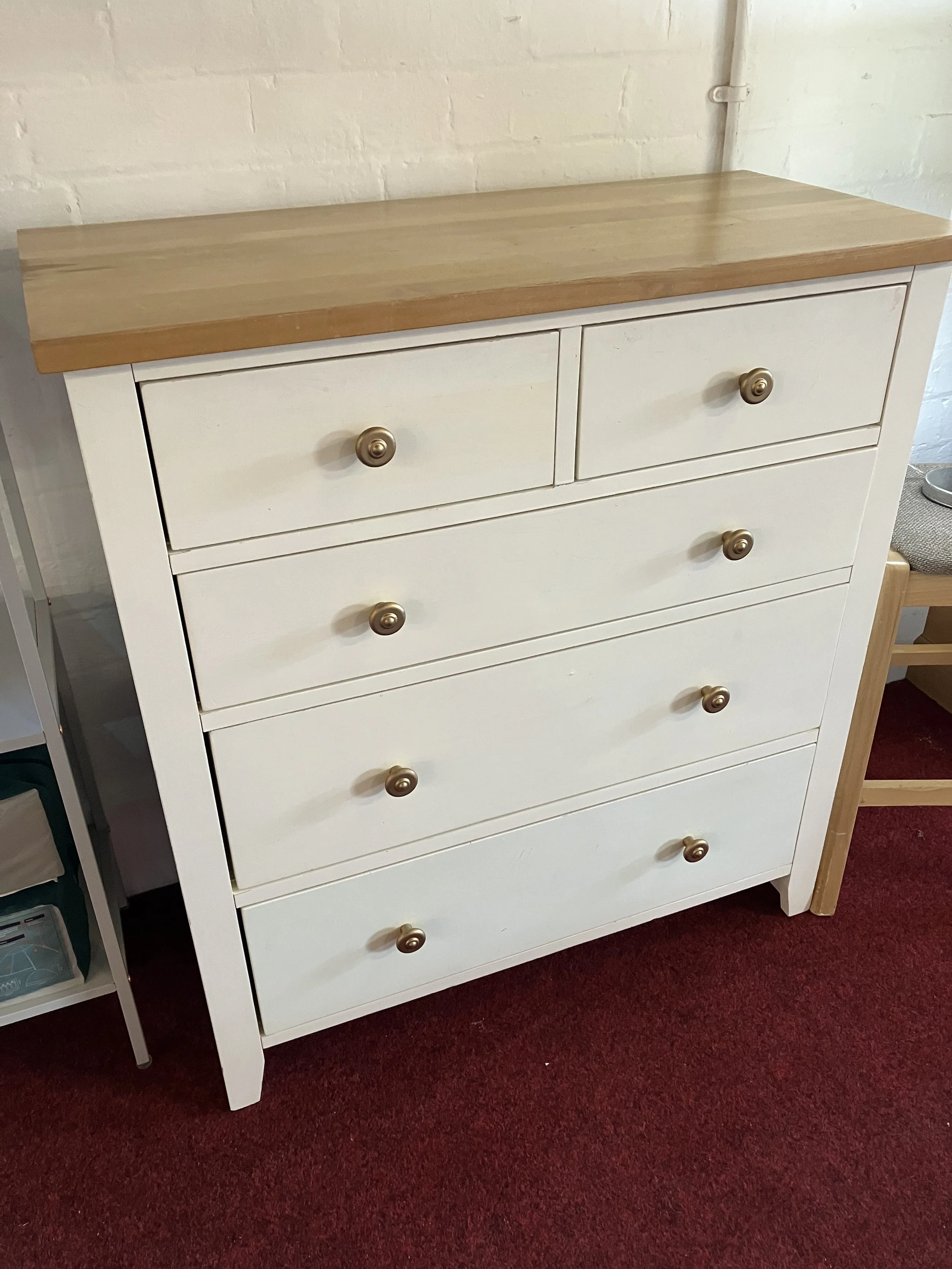 Cream Factory Painted Two over Three Chest of Drawers