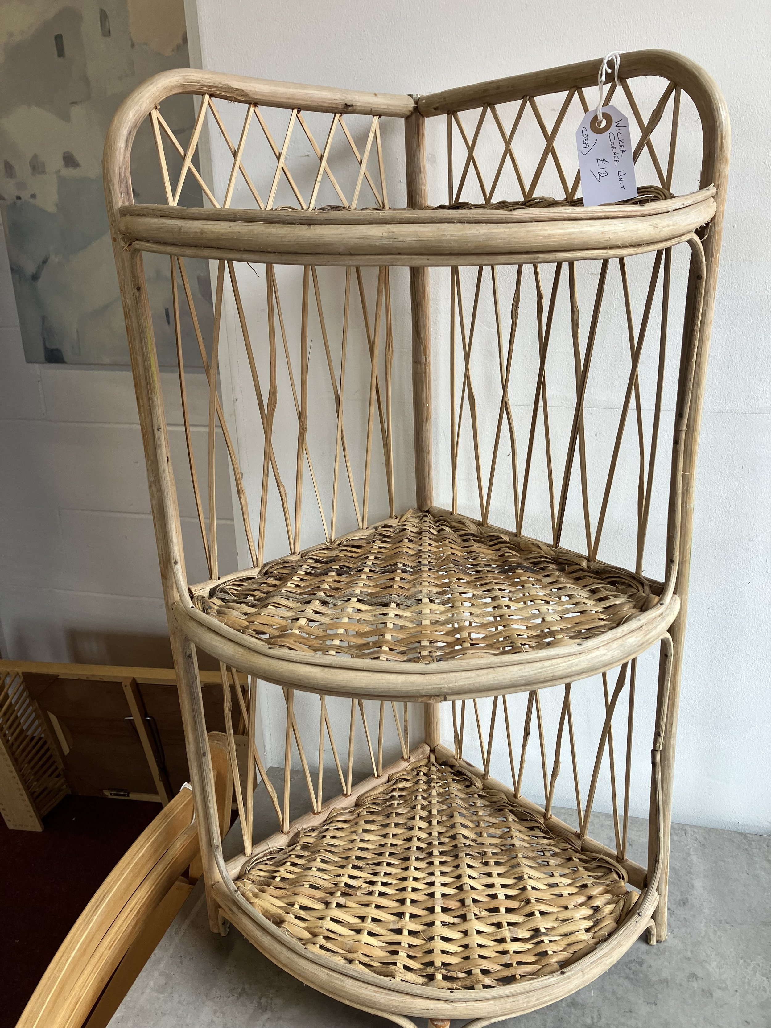 Wicker and Cane Three Tier Corner Shelf