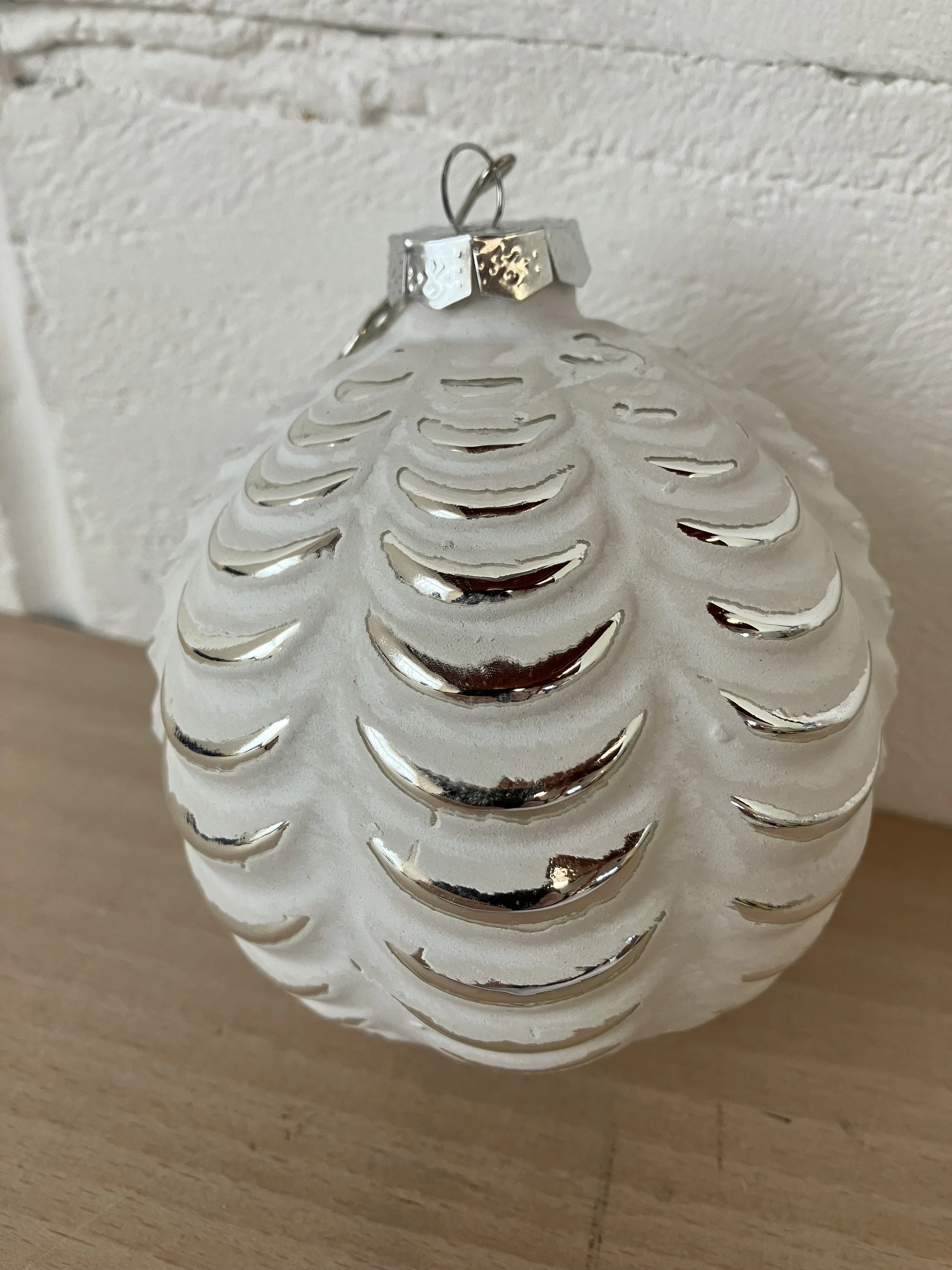 Large Round White and Silver Bauble with Swag Pattern by Coach House