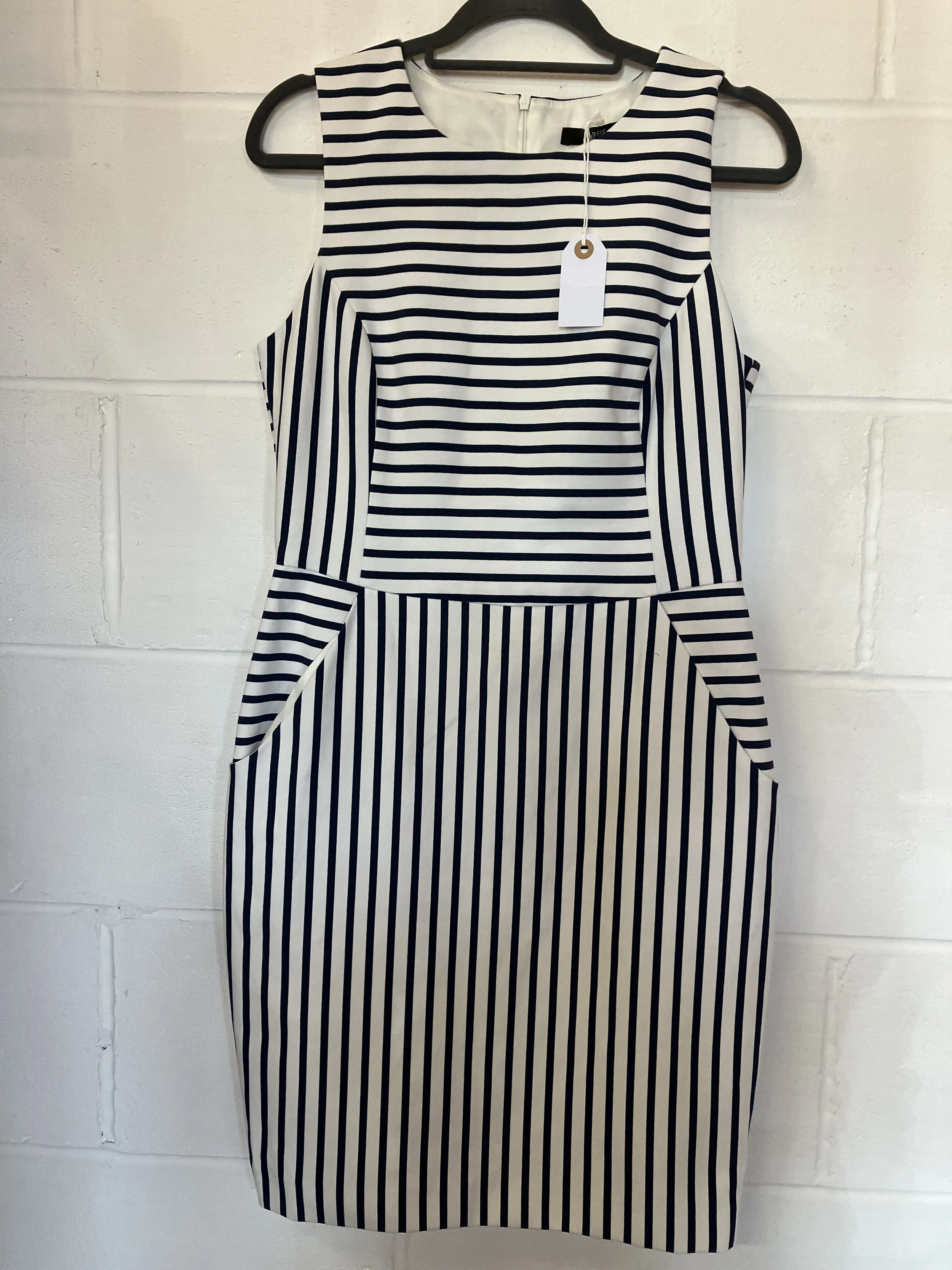 Oasis Navy Blue and White Striped Fully Lined Dress