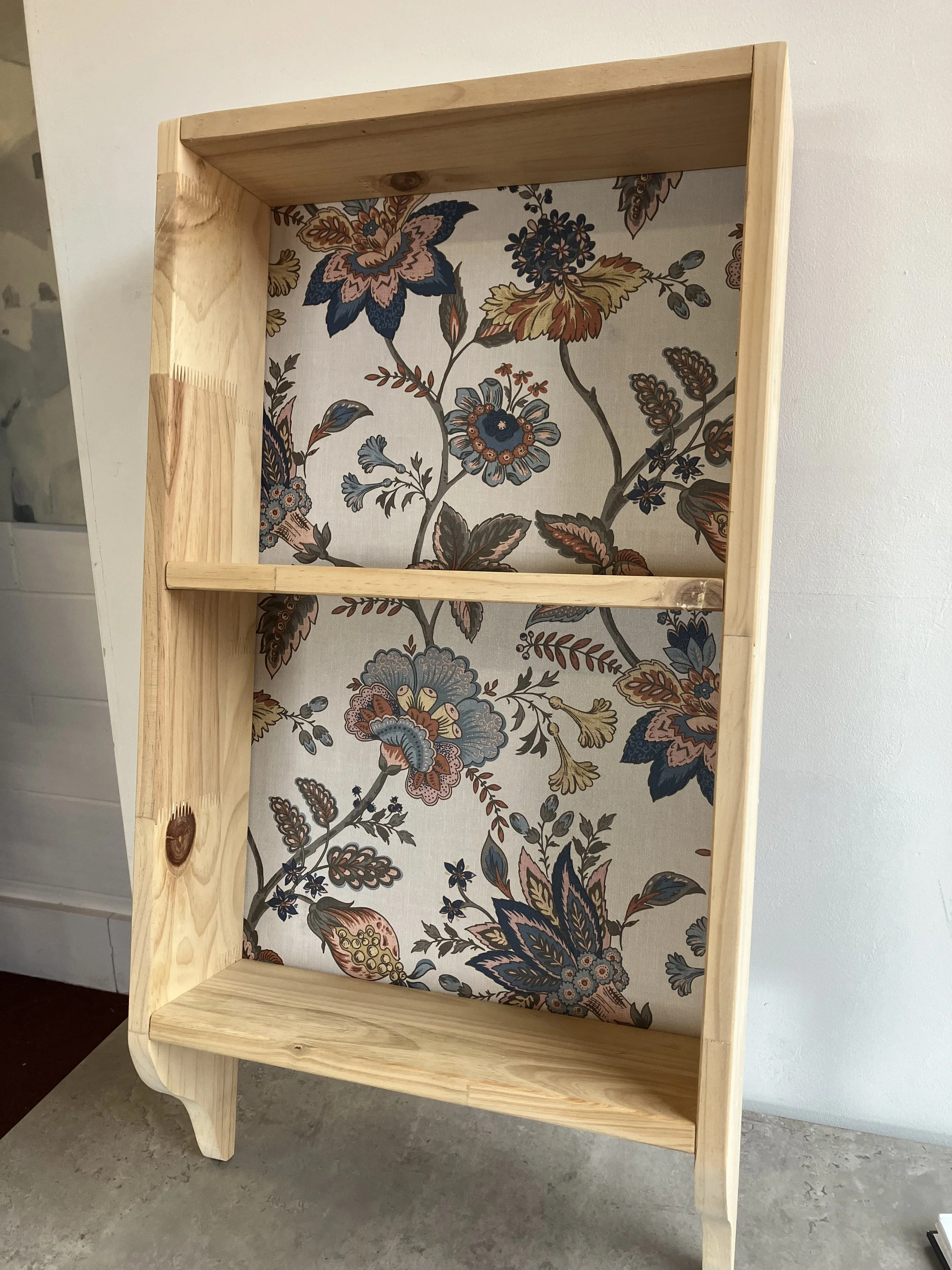 Pine Wall Mounted Shelves with Multicoloured Floral Back