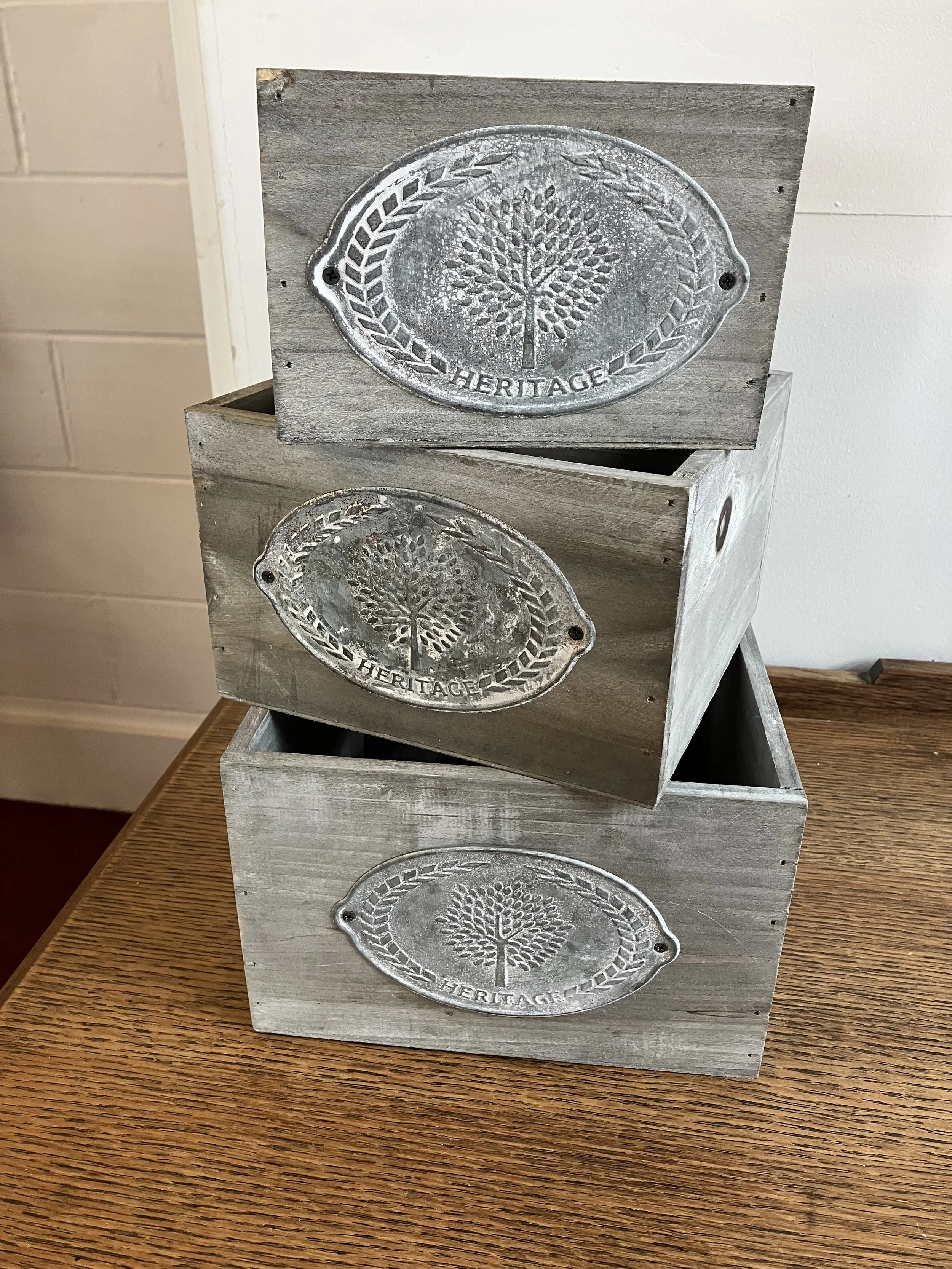 Set of Three Grey Distressed Wooden Heritage Boxes