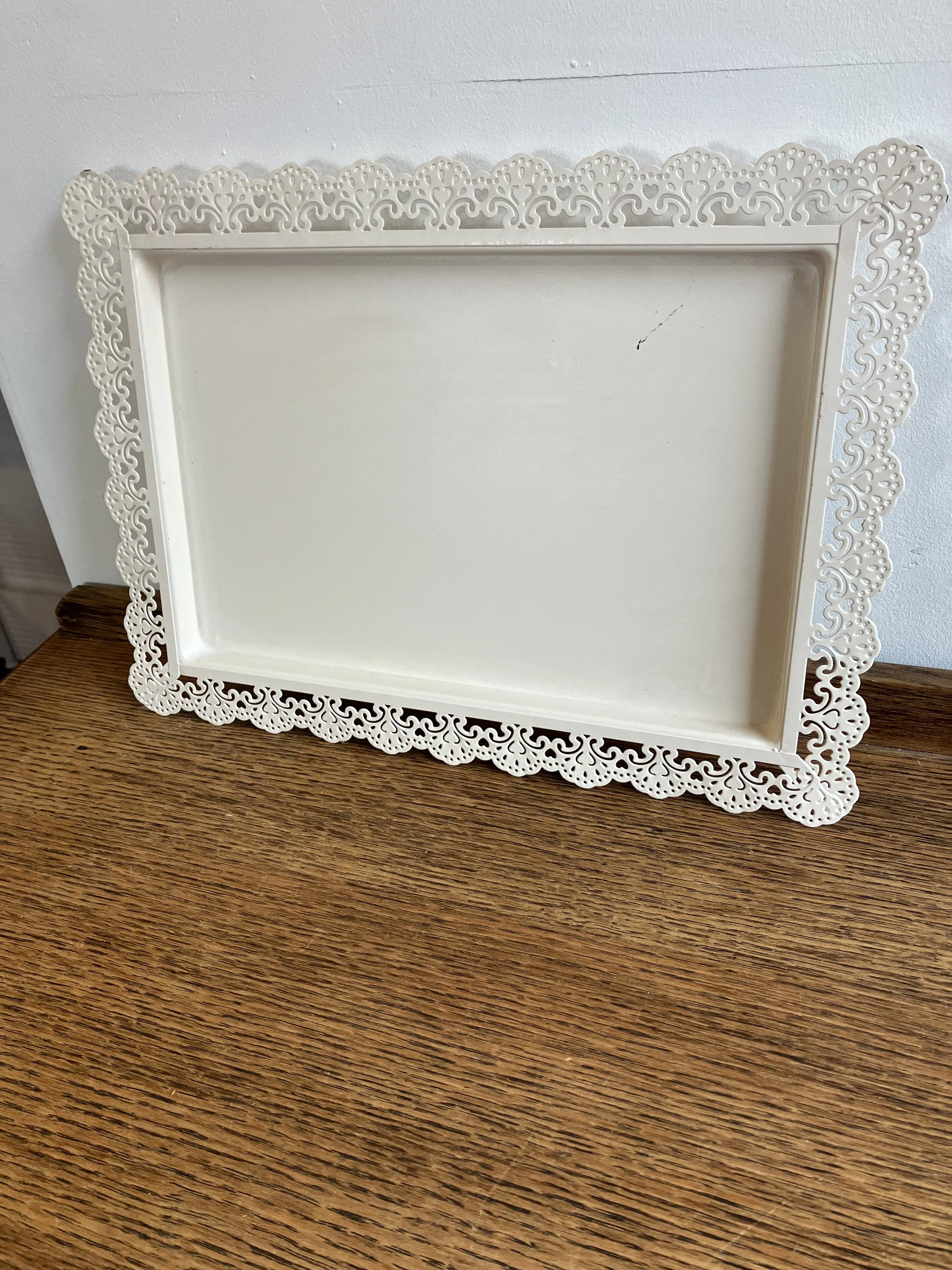 Small Rectangle Cream Metal Tray with Decorative Border
