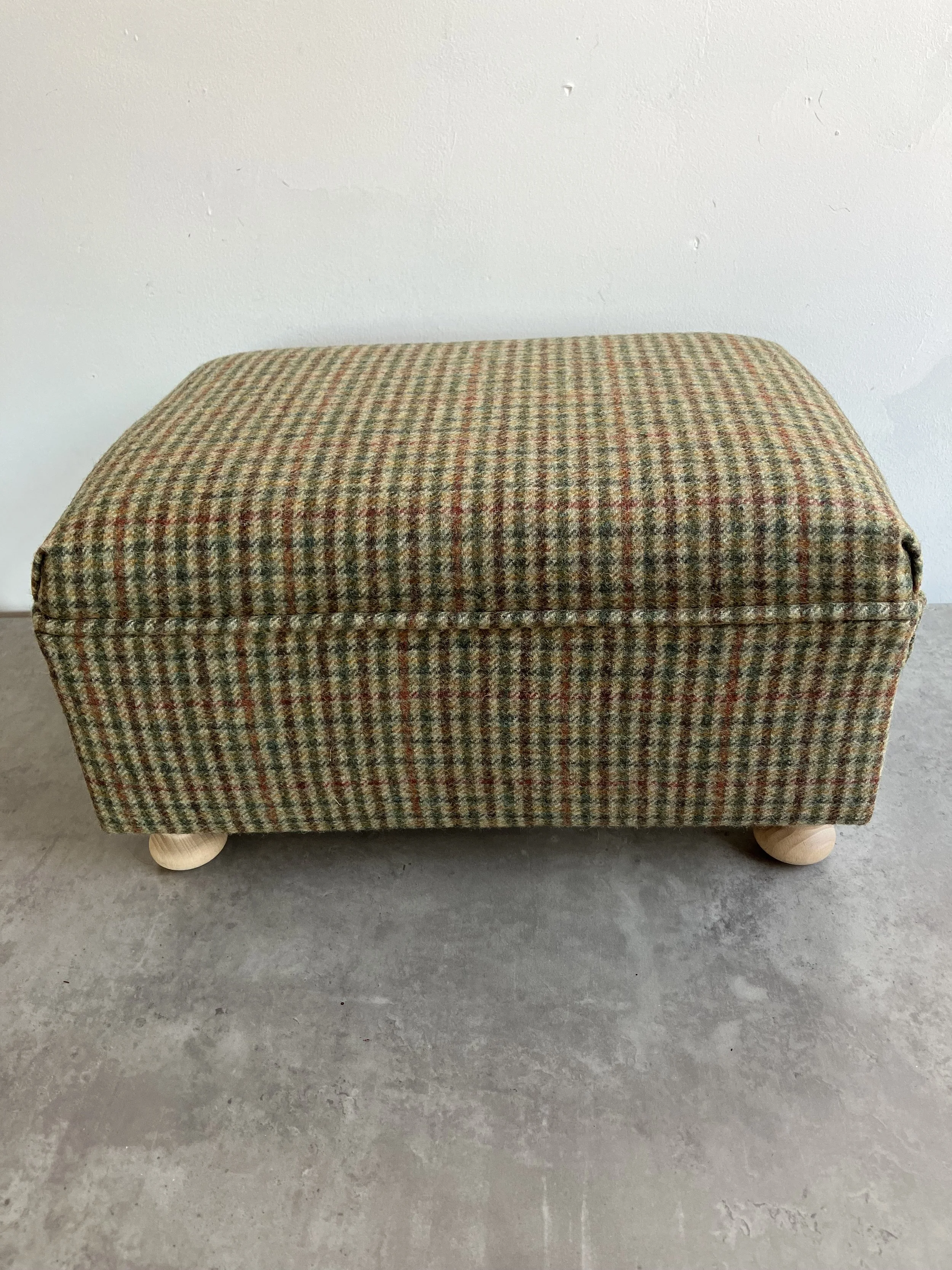 Small Rectangle Footstool upholstered in Ilkley Green Tweed