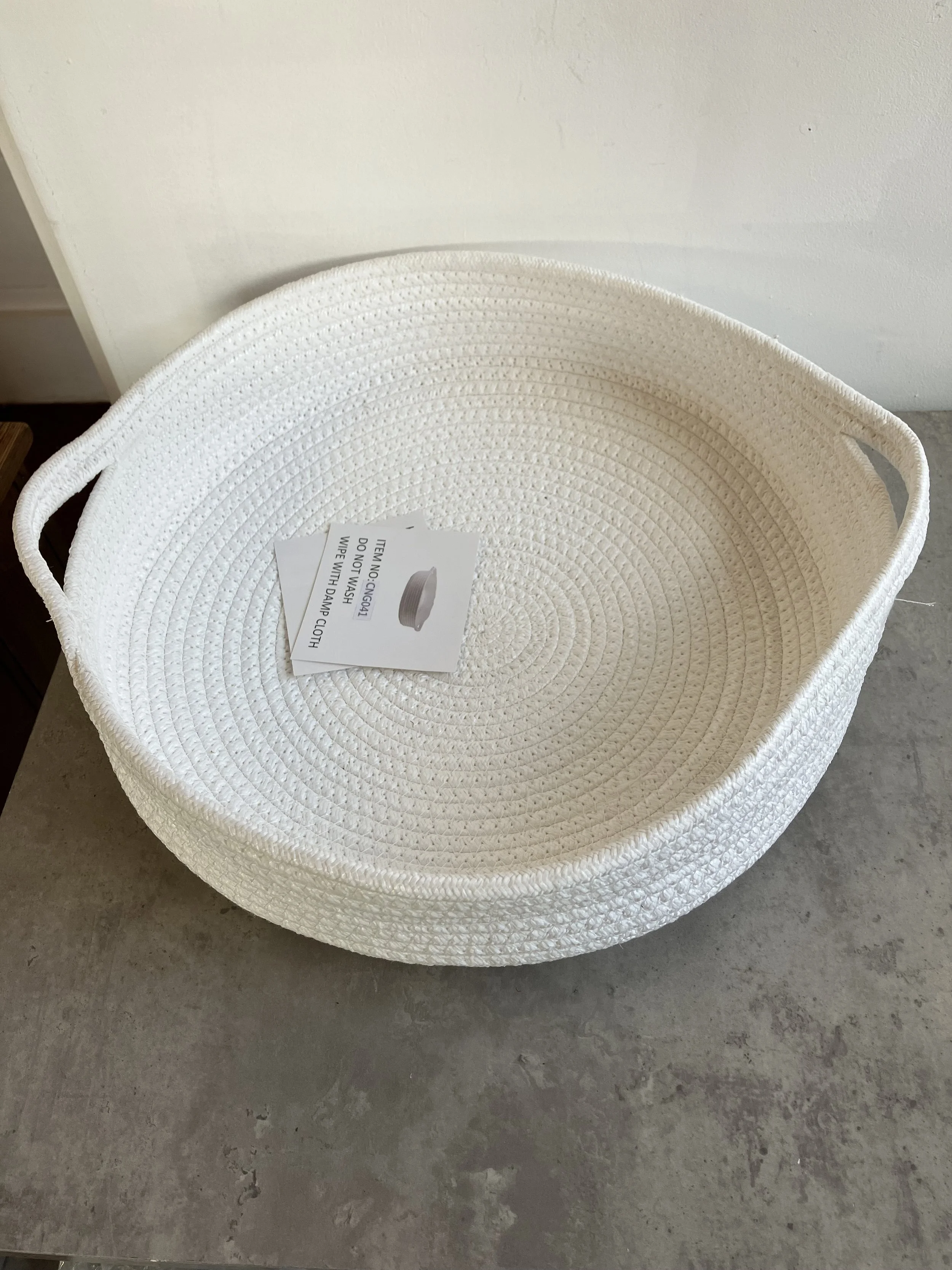 Coach House Round White Woven Rope Basket with Handles